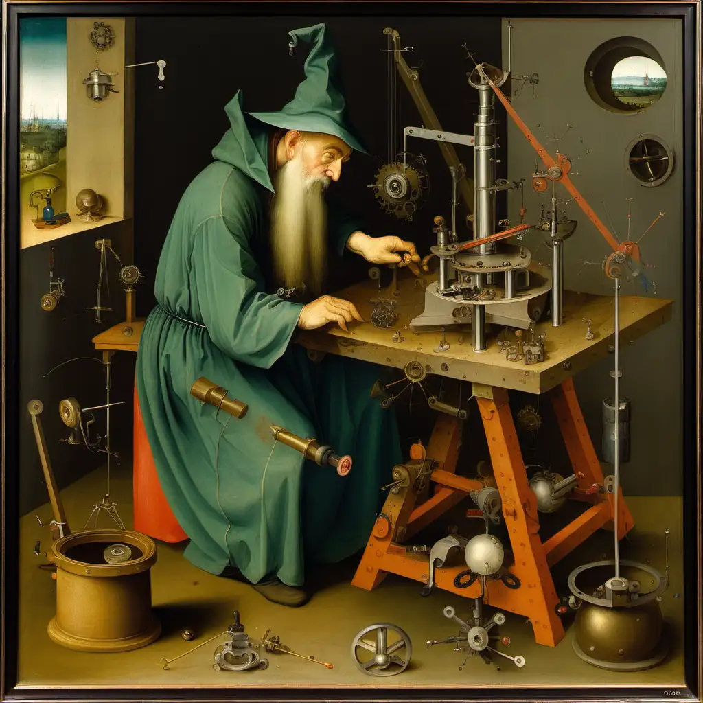 Wizard Crafting Mechanical Wonders in Bosch Painting