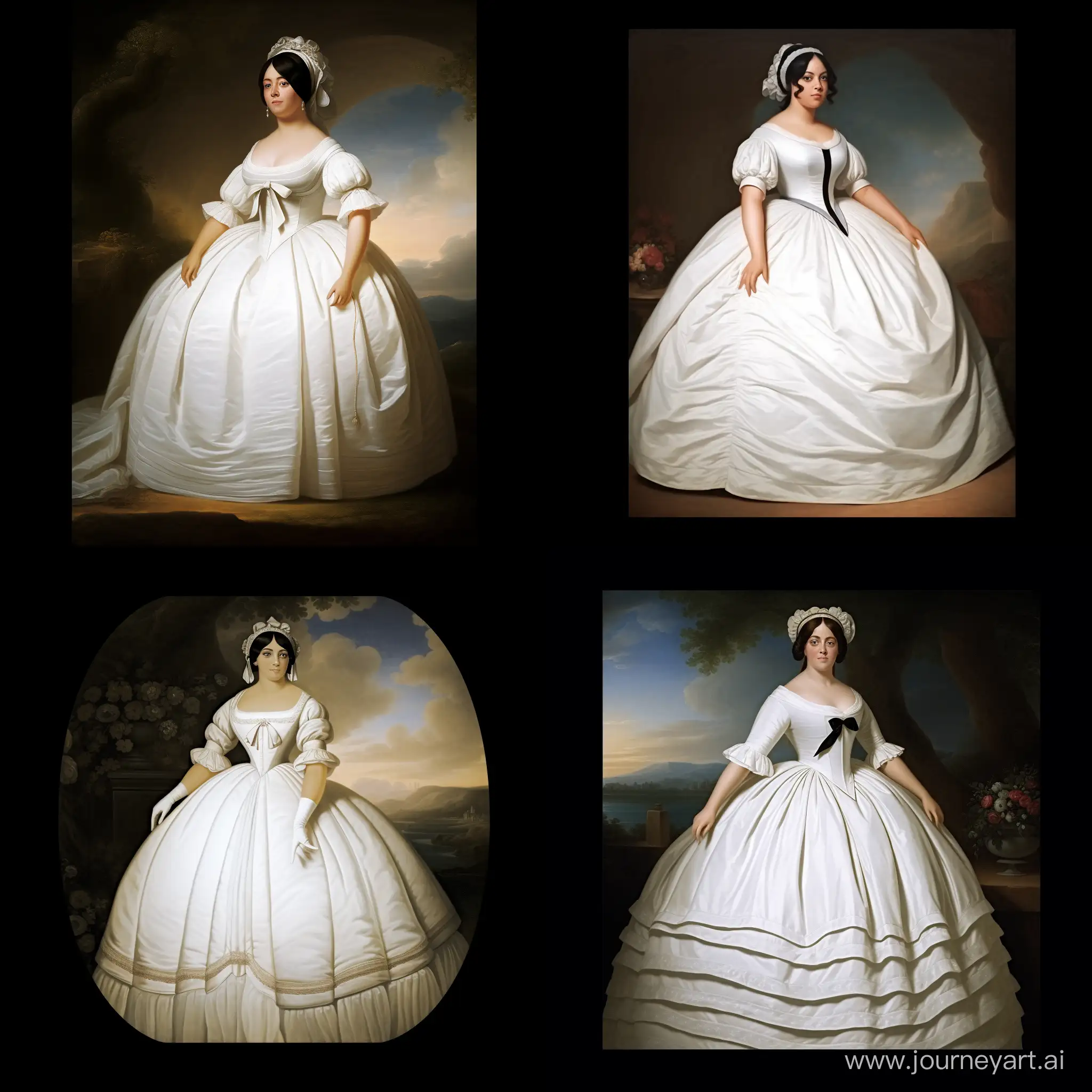 19th century British bride curvy tally woman in white bride cotton dress and white stockings