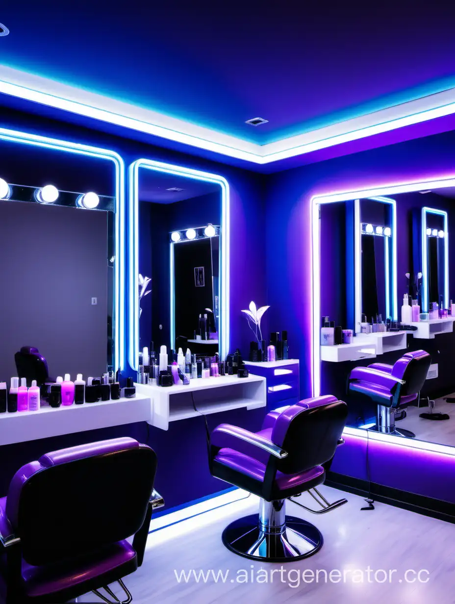 Modern-Beauty-Salon-with-White-Purple-and-Blue-Neon-Lights