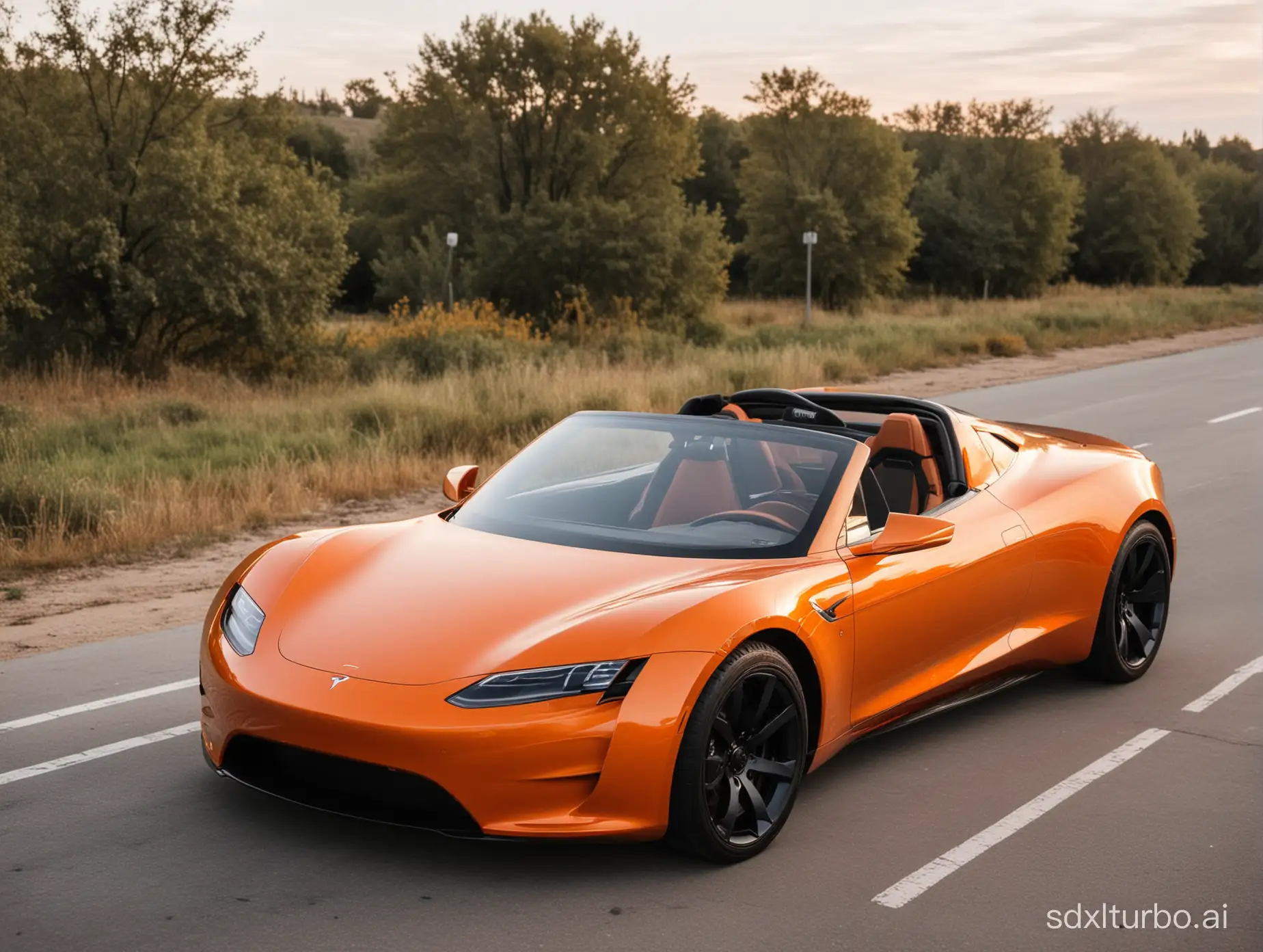 橘红色特斯拉roadster2  