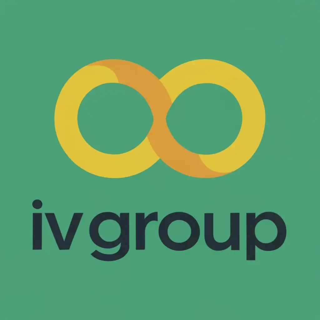 logo, IVGROUP symbol shows solution financial , growth, solids, uses infinity symbol, use simbol money ,uses the LETTERS IV, uses Green and Yellow colors, with the text "IVGROUP ", typography, be used in Entertainment industry