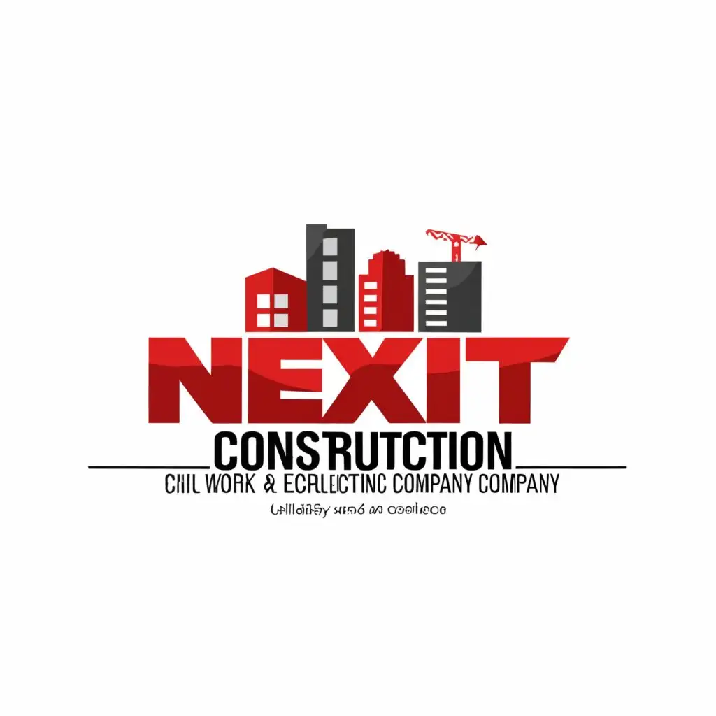 LOGO-Design-For-Nexit-Construction-Ltd-Red-and-Black-Theme-with-Strong-Building-Element