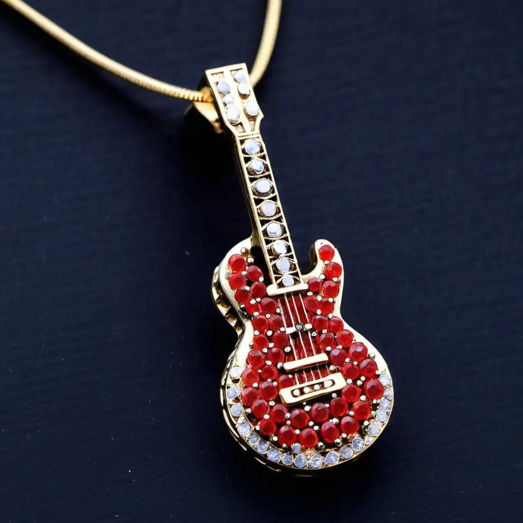 Exquisite Red Gemstone Studded Guitar Pendant