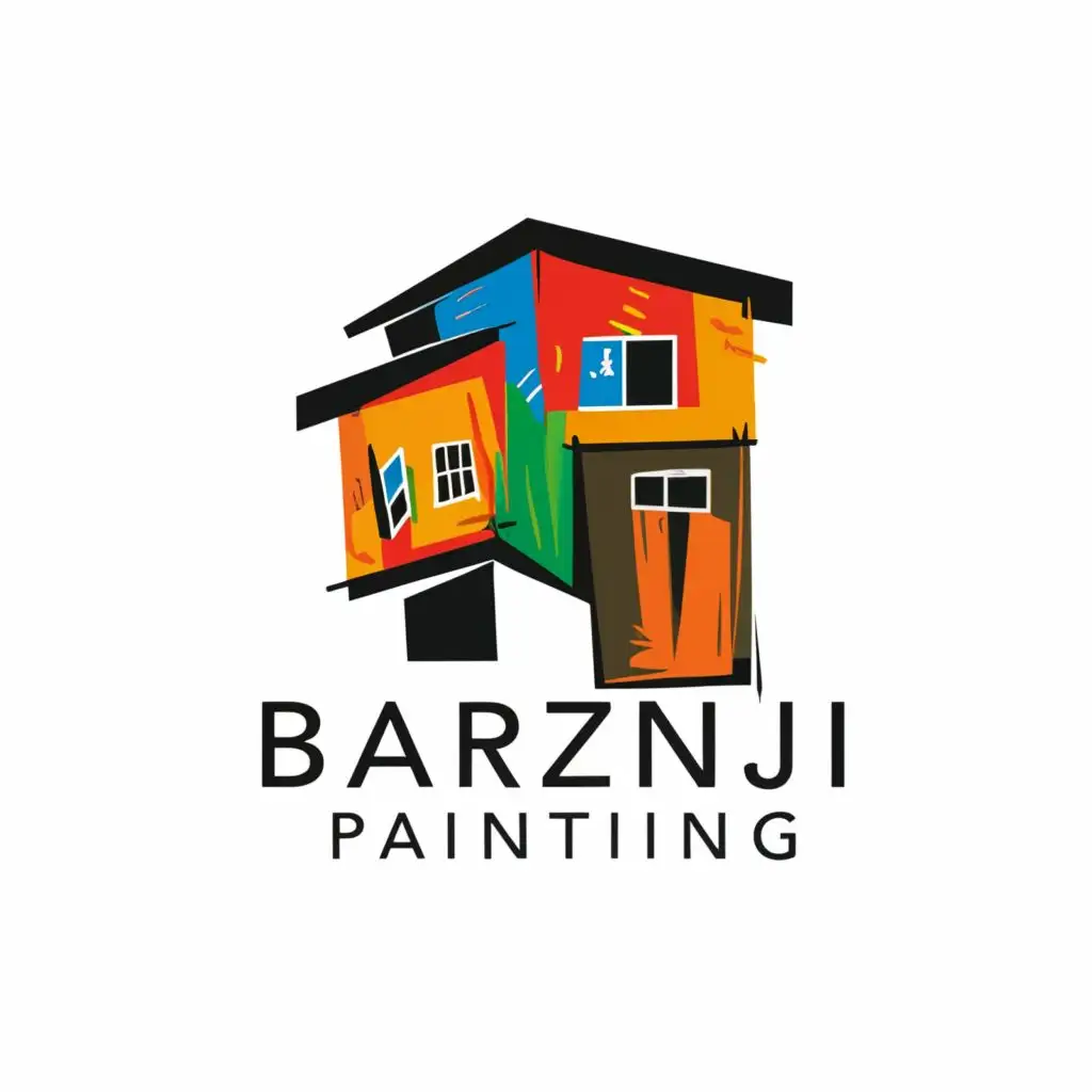 a logo design,with the text "Barznji Painting", main symbol:house painting,complex,clear background