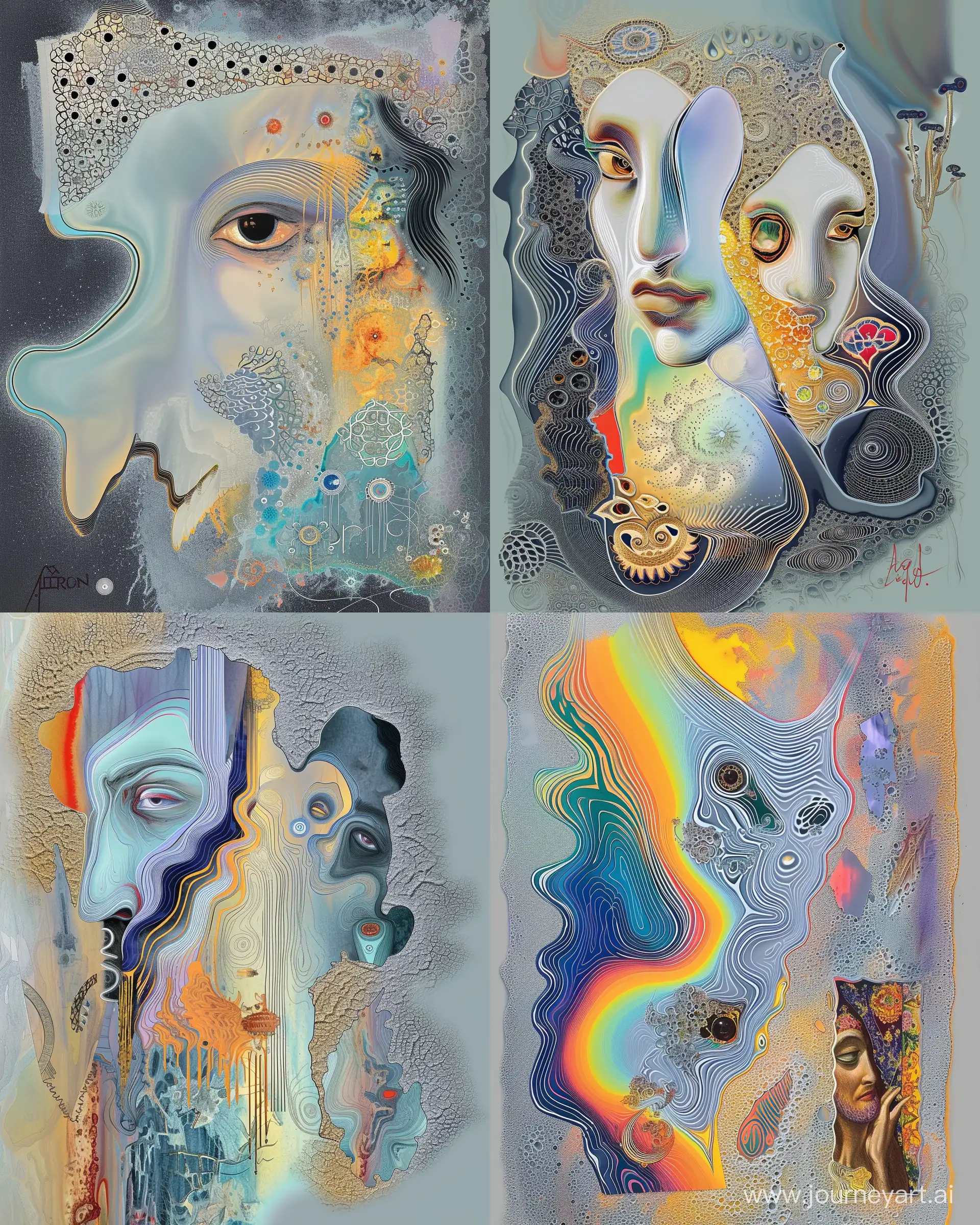 https://i.postimg.cc/CxpBrNjf/photo-2024-02-03-14-51-02.jpg, abstract atmosphere with Wavy line technique and persian miniature portraits, invert colors, surrealism  --ar 4:5