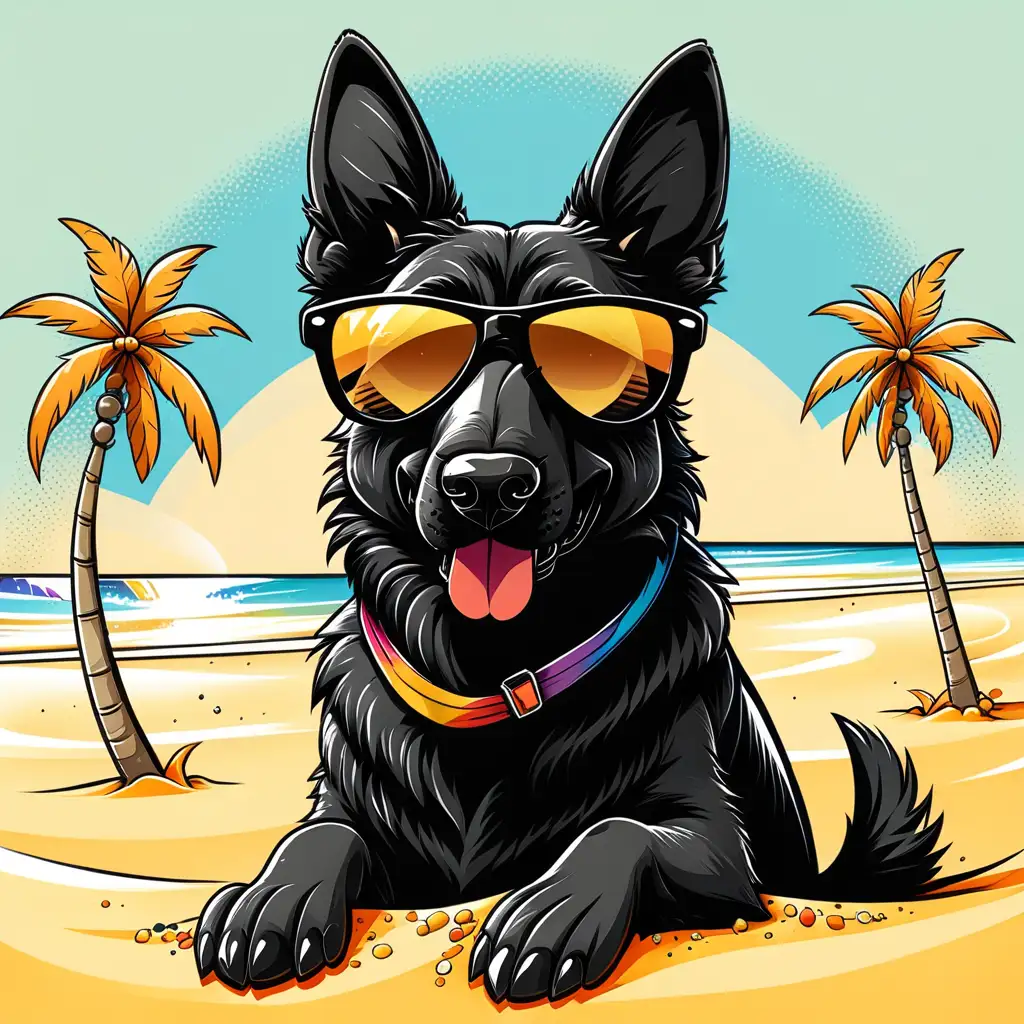 Cool Cartoon Pug in Sunglasses Enjoying Beach Fun Vibrant TShirt Design