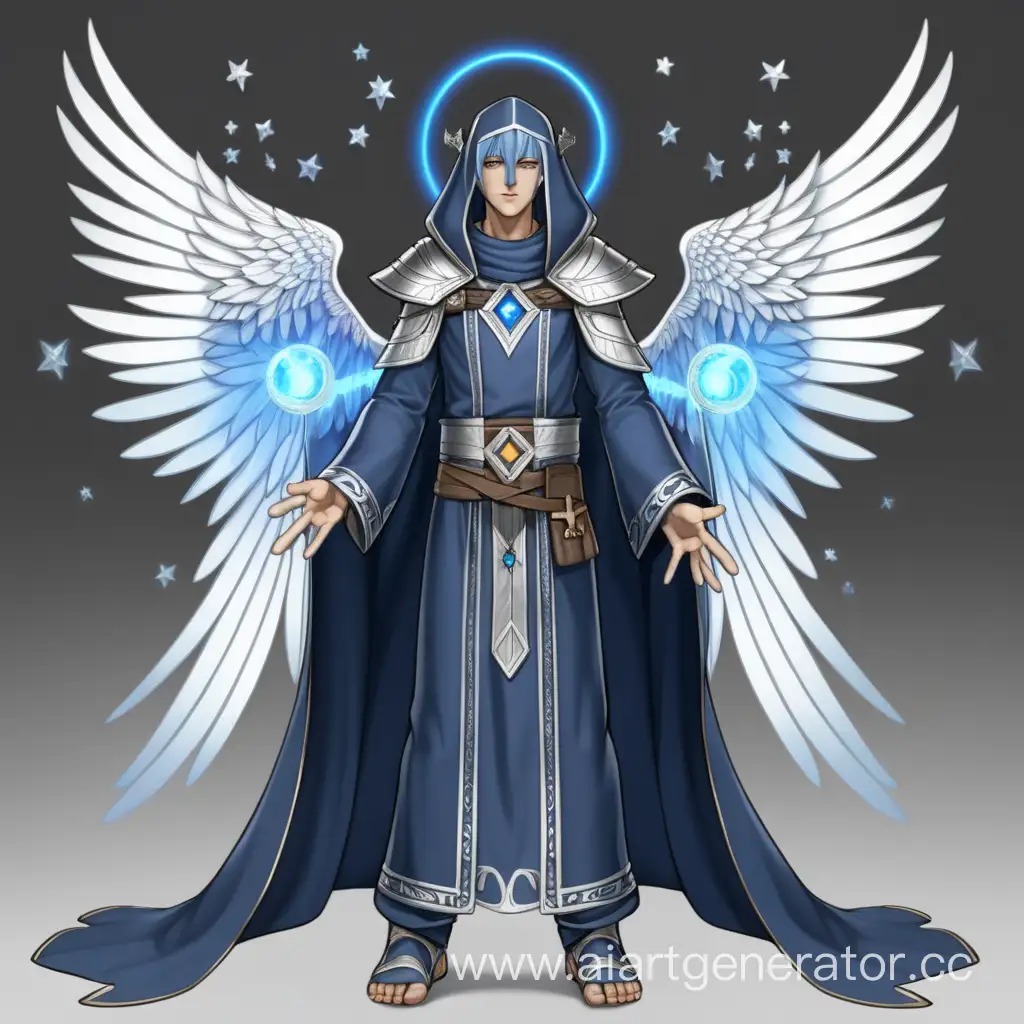 Young-Aasimar-Male-in-Celestial-Robes-with-Silver-Starry-Hair-and-Wings