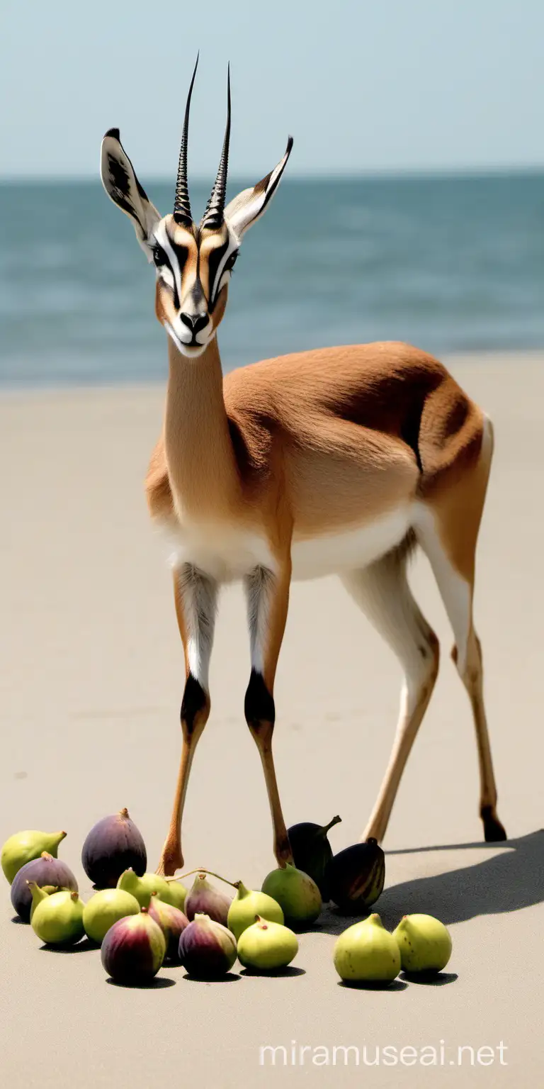 Graceful Gazelle Grooming on Sandy Shore with Fig Feast