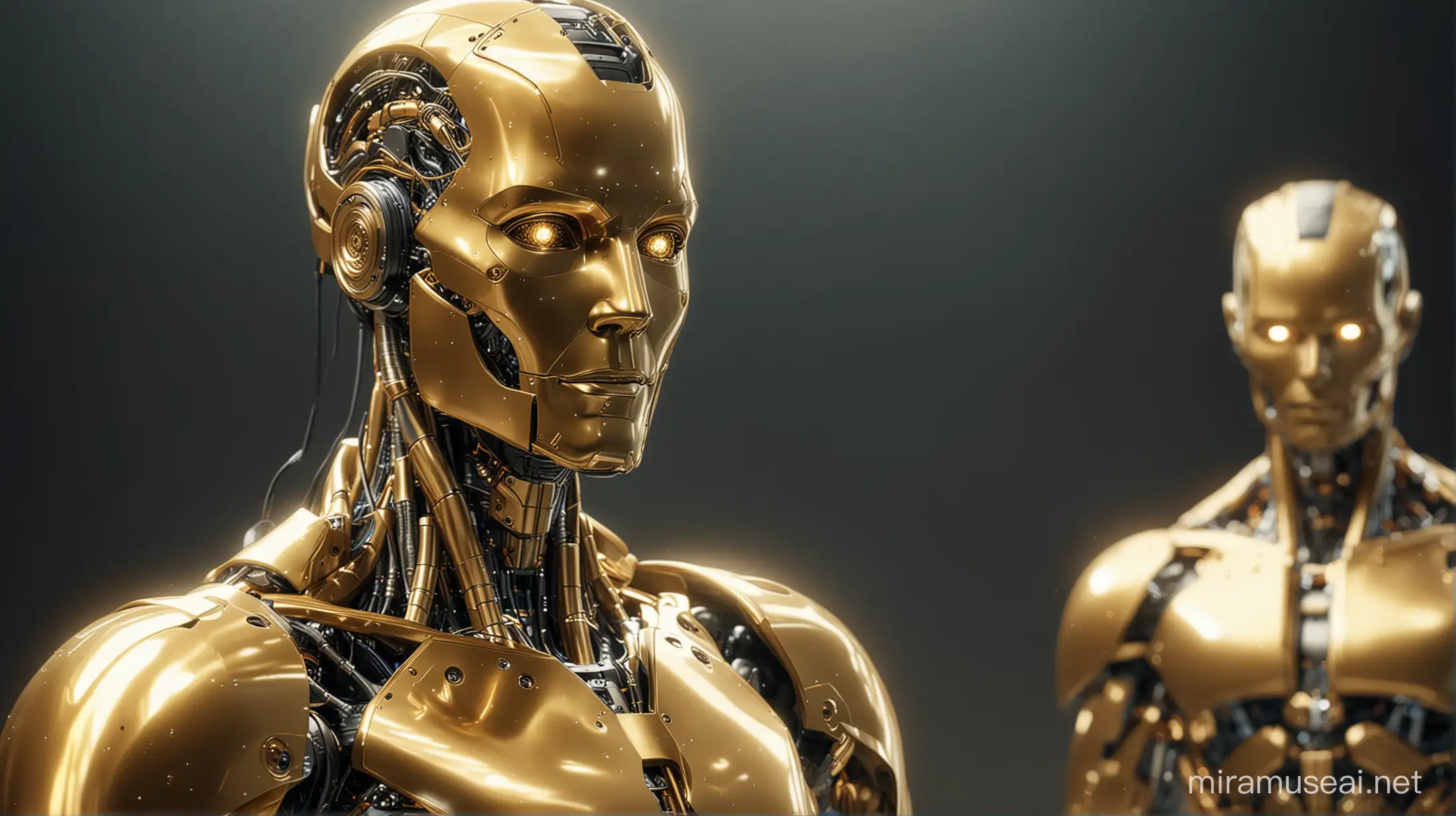 Golden Cybernetic Man with Super Artificial Intelligence