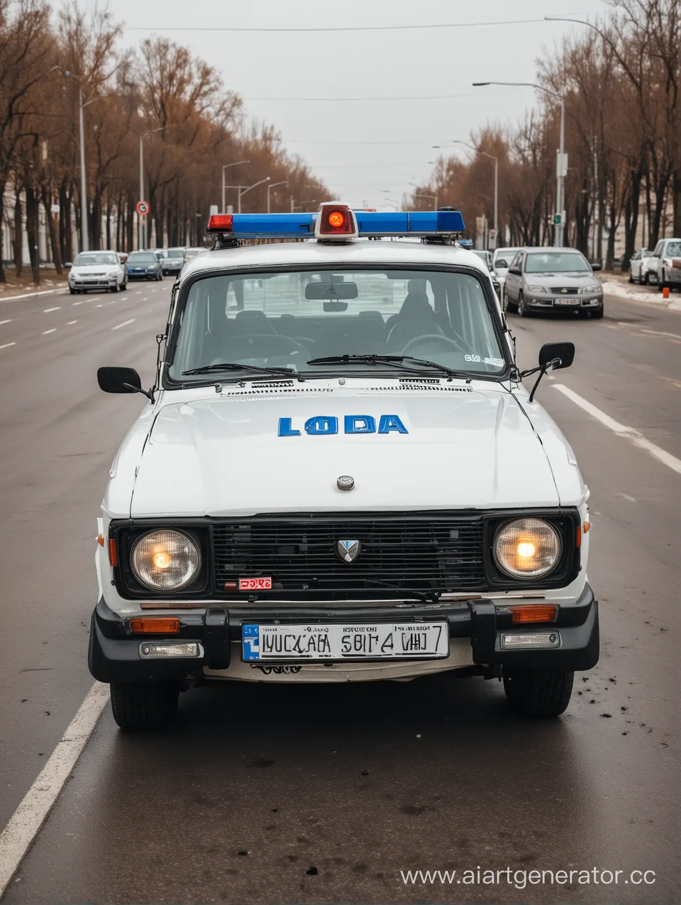 Russian-Police-Car-Lada-2107-in-Urban-Setting