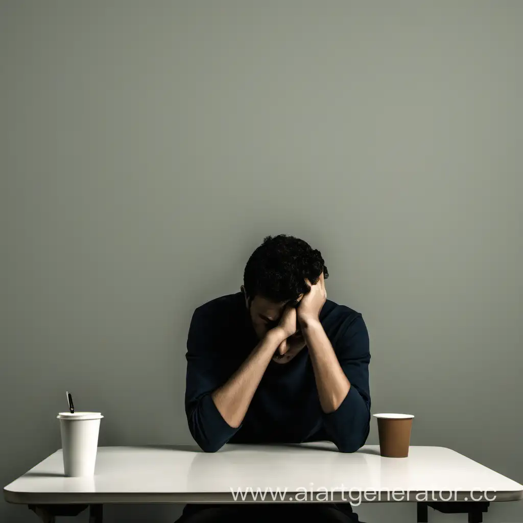 a person sitting by the table bored
