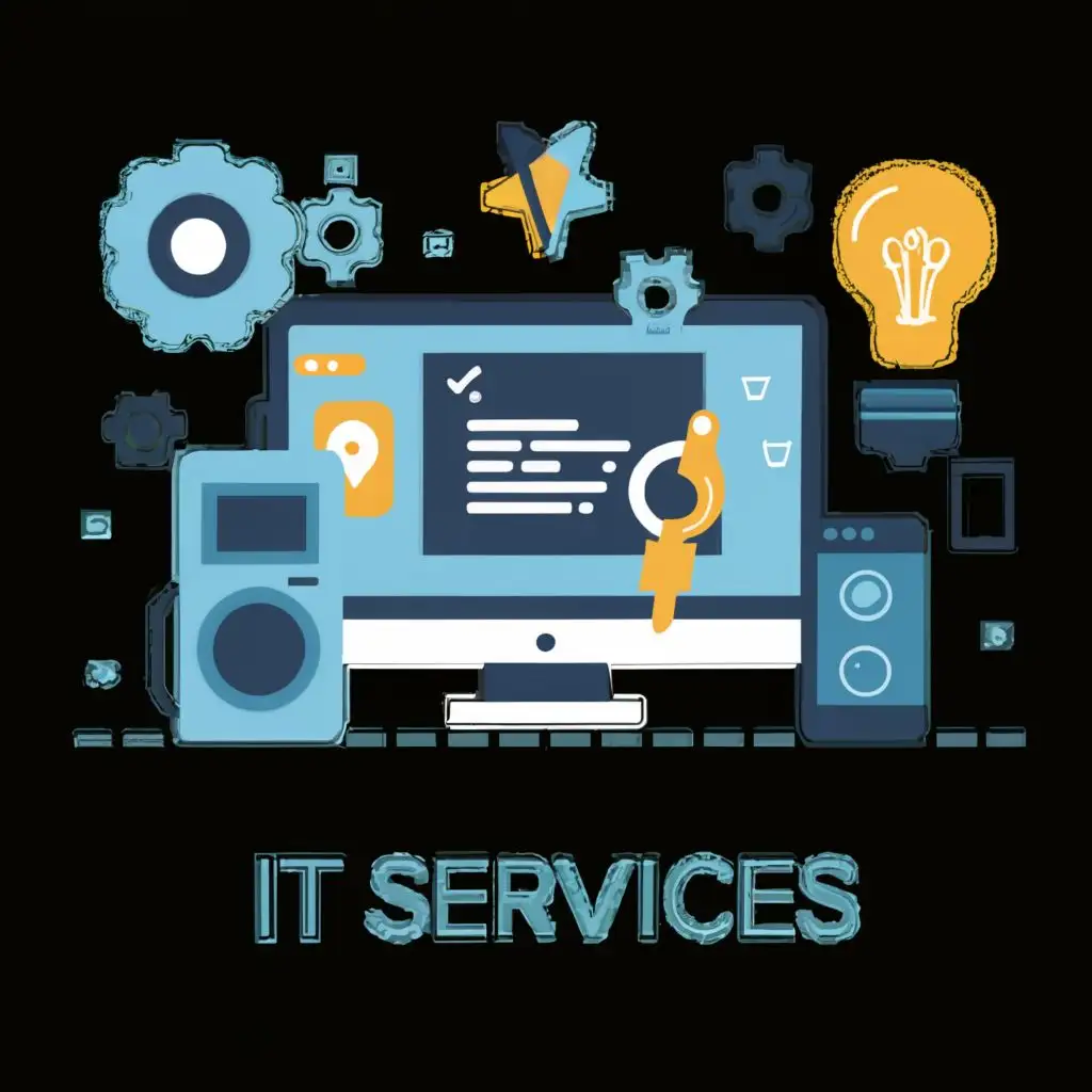 logo, computers and computer tools, with the text "IT SERVICES", typography