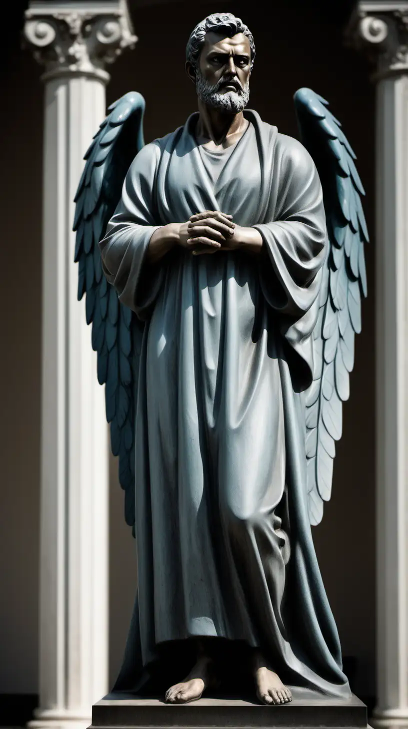 Majestic Winged Statue of Strong Bearded Man with Folded Arms