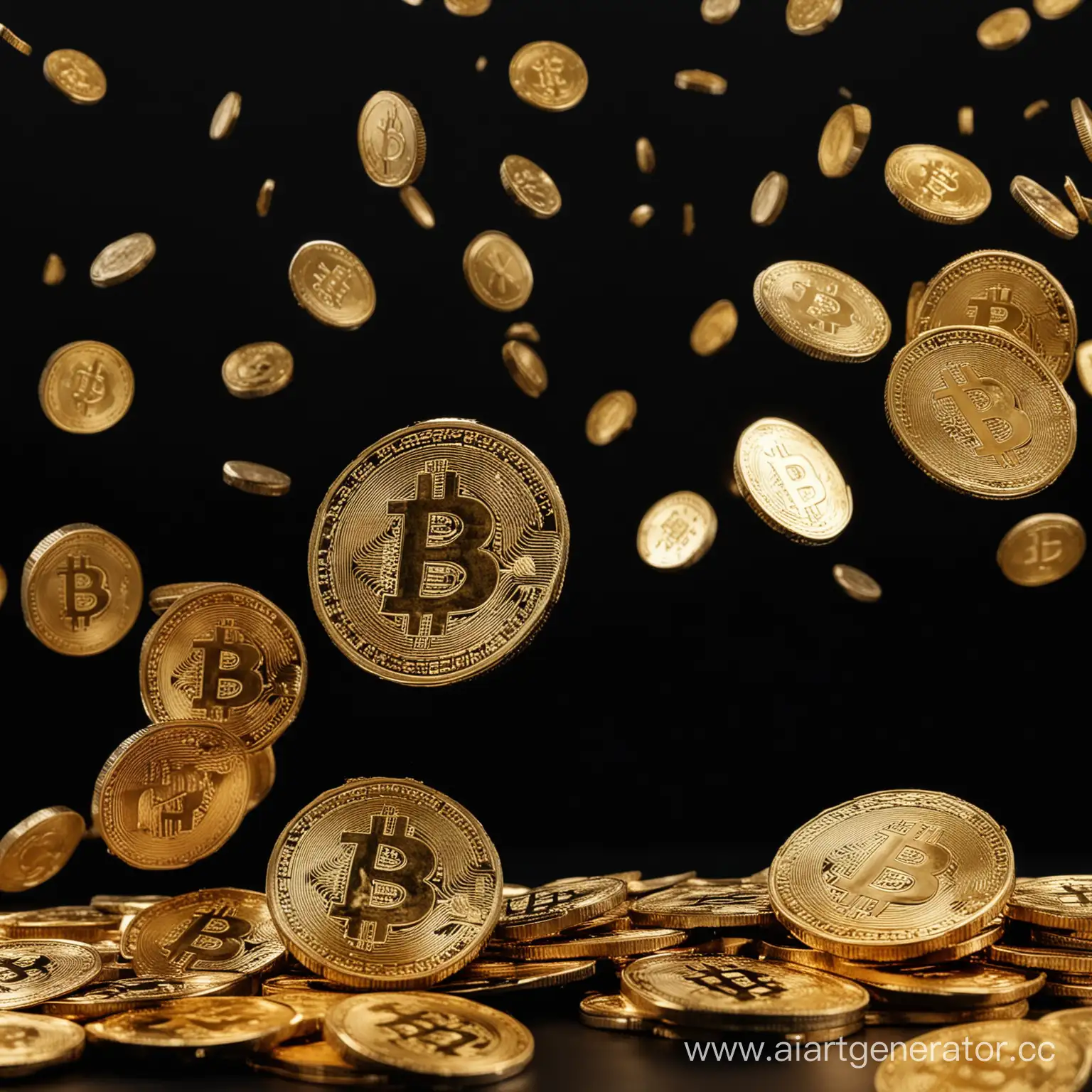 Bitcoin-Coins-Falling-on-Black-Background