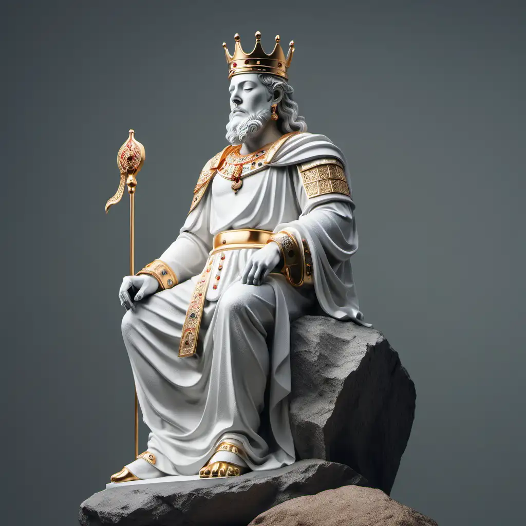 Serene Aesthetic King Statue Contemplating on a Rock