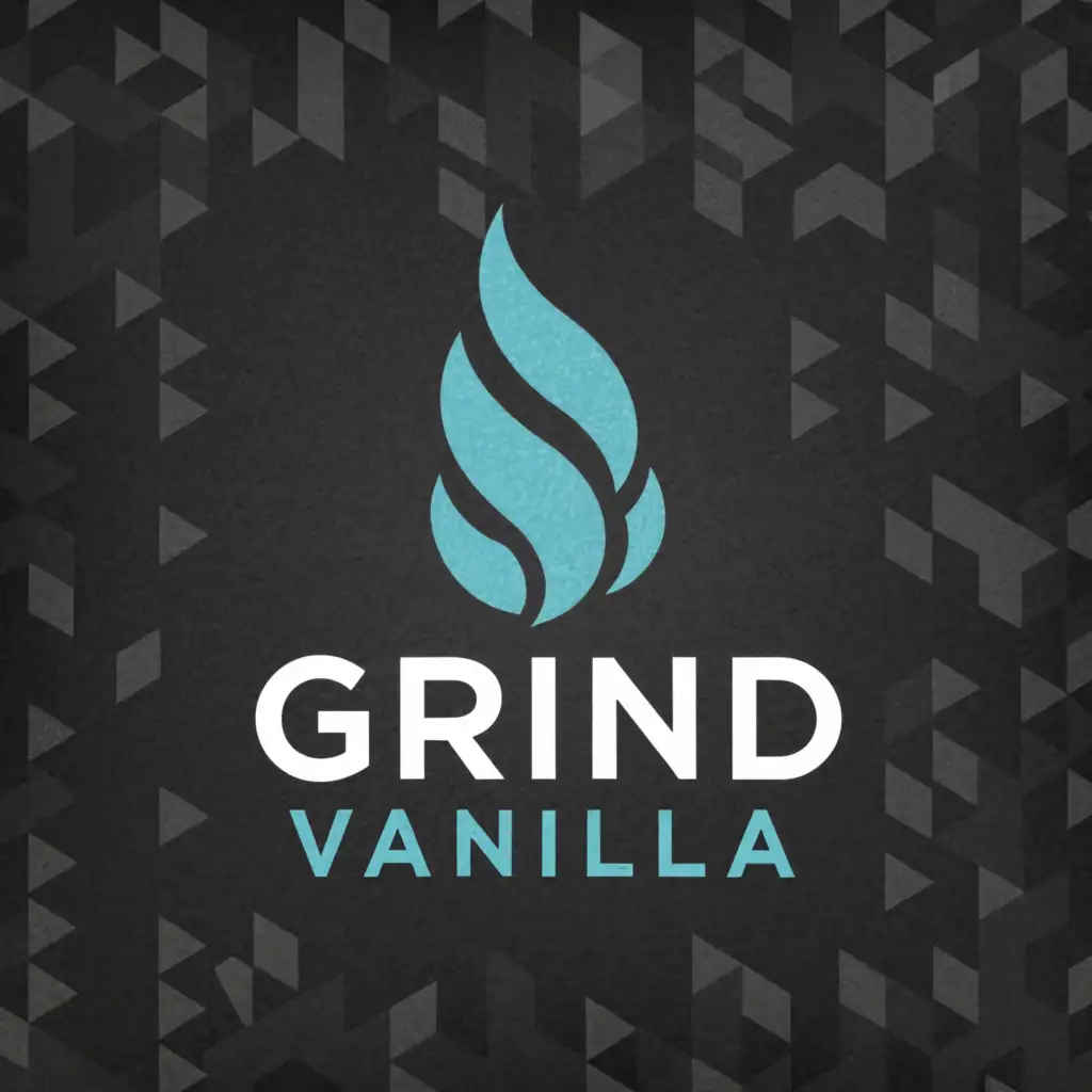 a logo design,with the text "Grind Vanilla", main symbol:a blue glowing flame
 (on a black background with a pattern) (in Minecraft style)

,Moderate,clear background