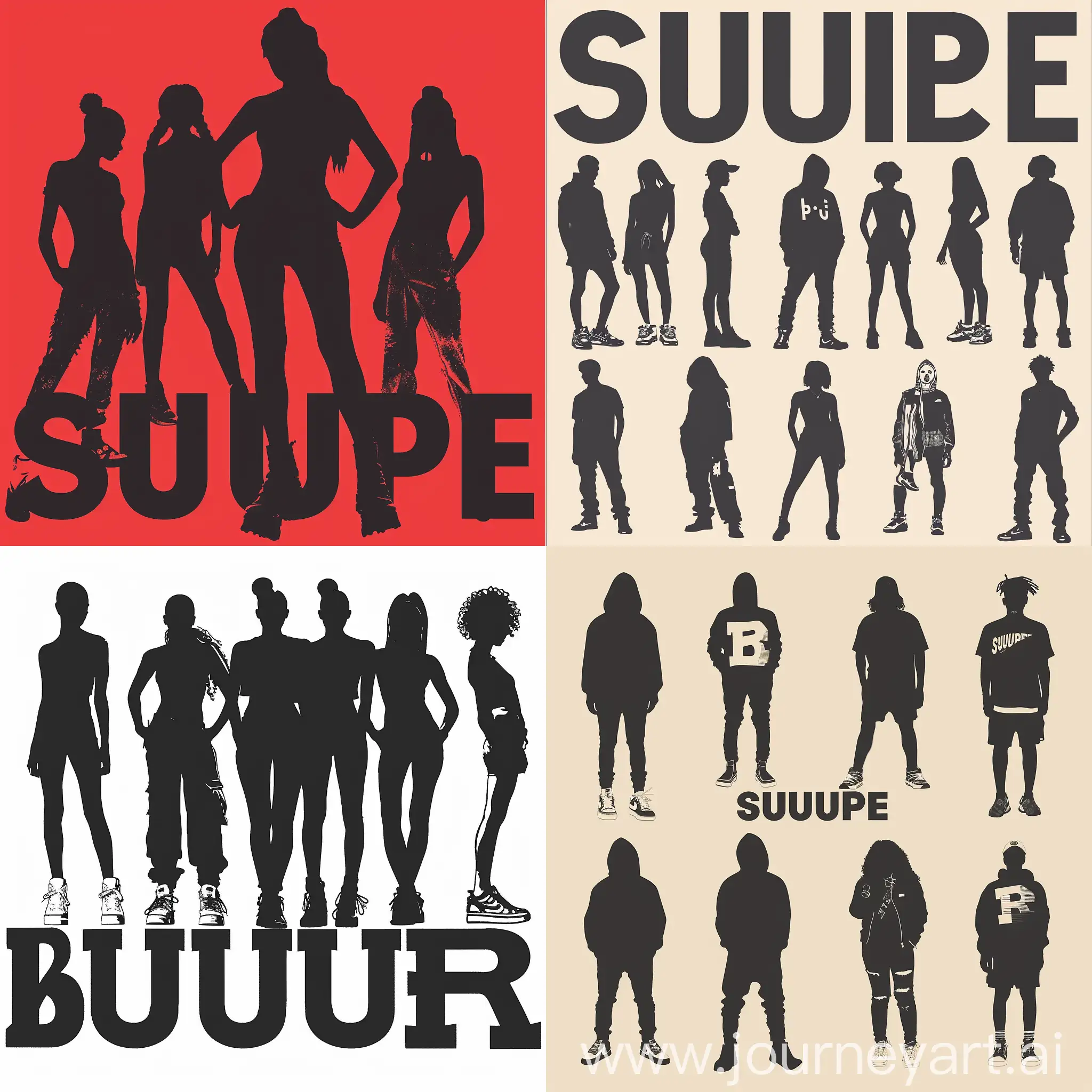 create a silhouette board of streetwear brand supreme with human influencers images