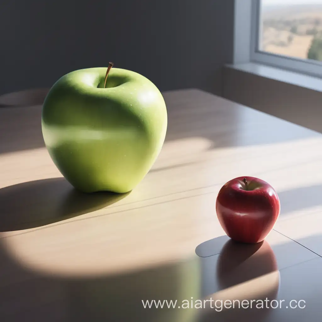 Bright-Red-Apple-Resting-on-Wooden-Table