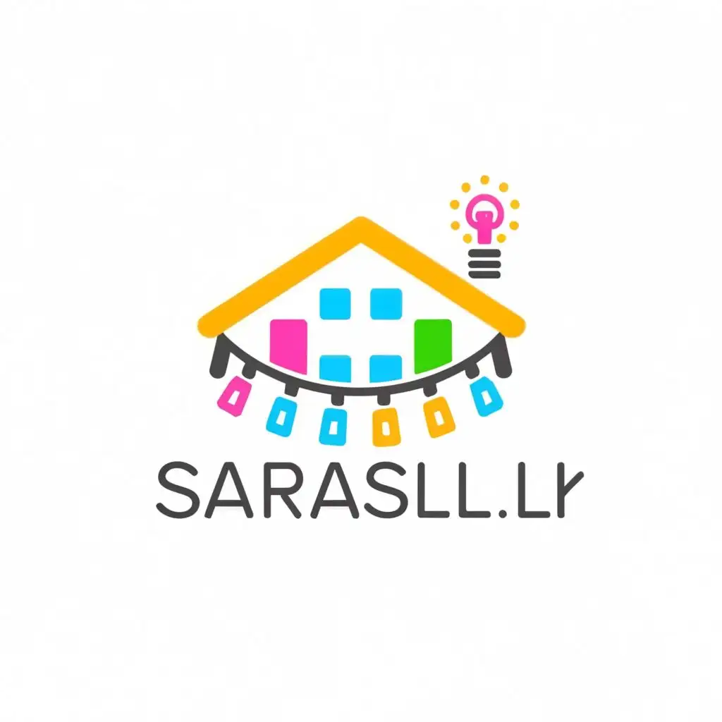 logo, logo name with colorful decorated house which is swing a led bulb strip, with the text "sarasili.lk", typography, be used in Technology industry