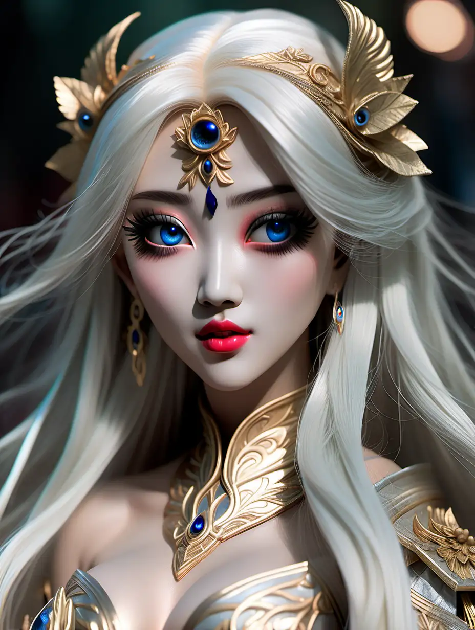 China Tang fairy girl with long white hair (((fantasy masterpiece:1.5))), (best quality:1.5), (ultra detailed face, ultra detailed eyes, detailed mouth, detailed body, detailed hands, ultra detailed clothes, detailed background:1.5), (aesthetic + beautiful + harmonic:1.5), (symmetrical intricate details + sharpen symmetrical details)