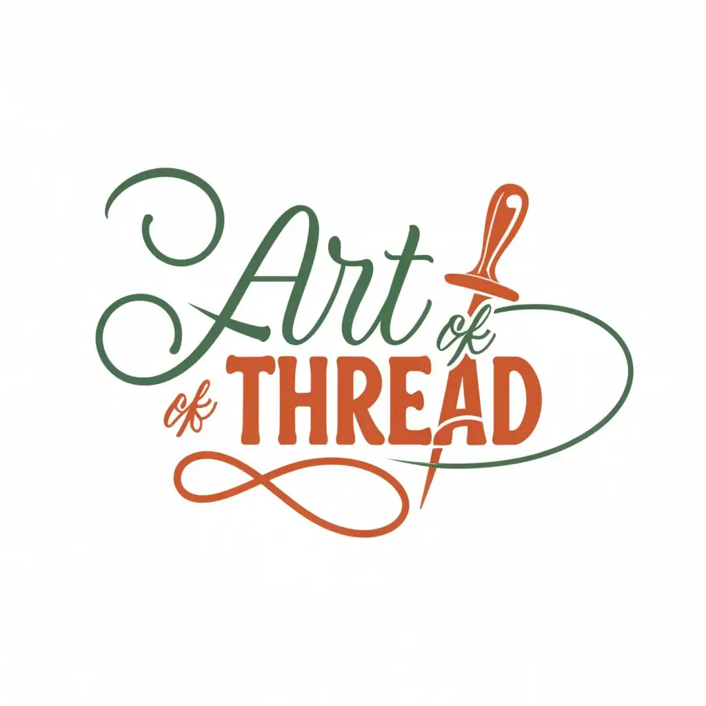 logo, needle, thread, with the text "Art of Thread", typography