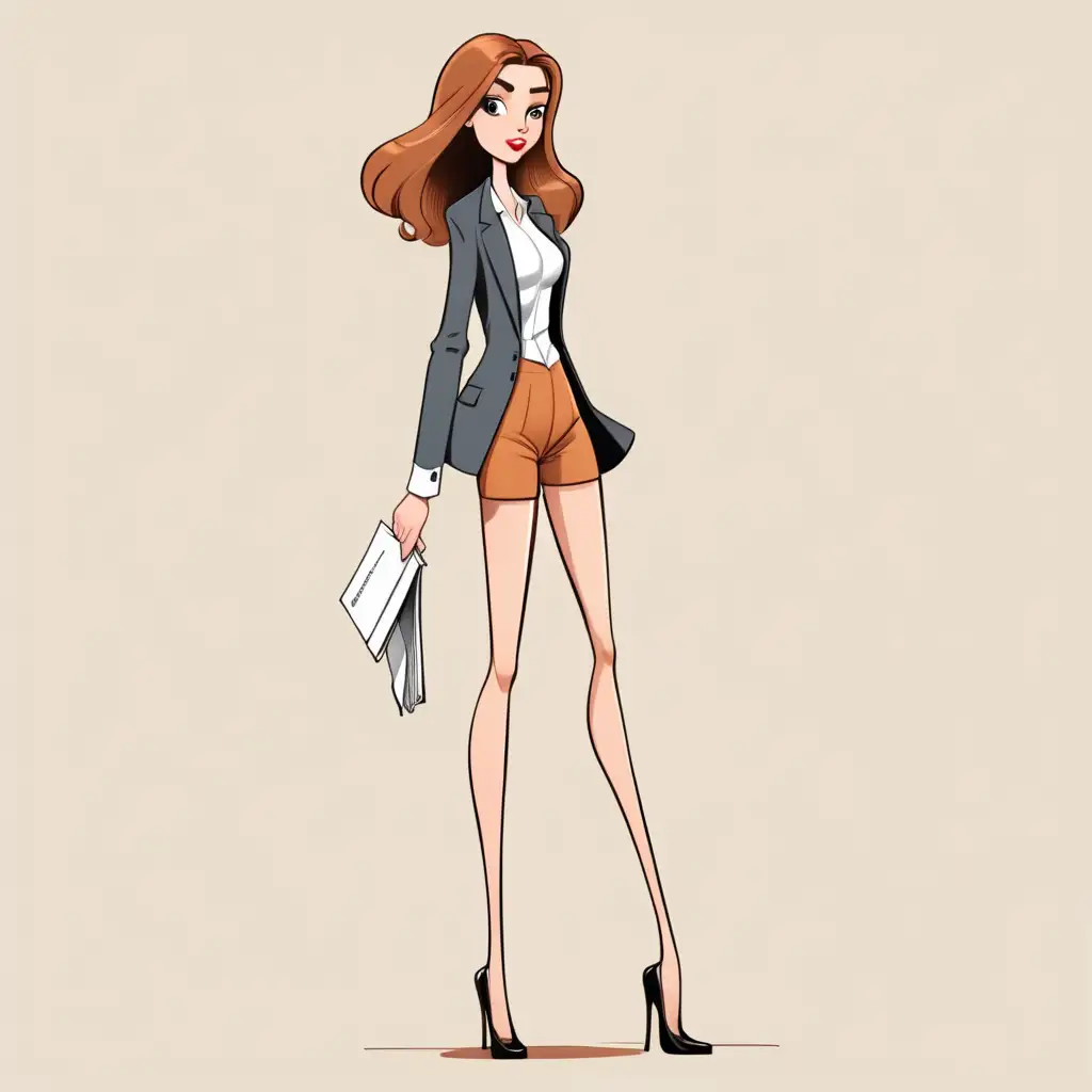 Charming Cartoon Illustration of an English Girl with Elegant Long Legs