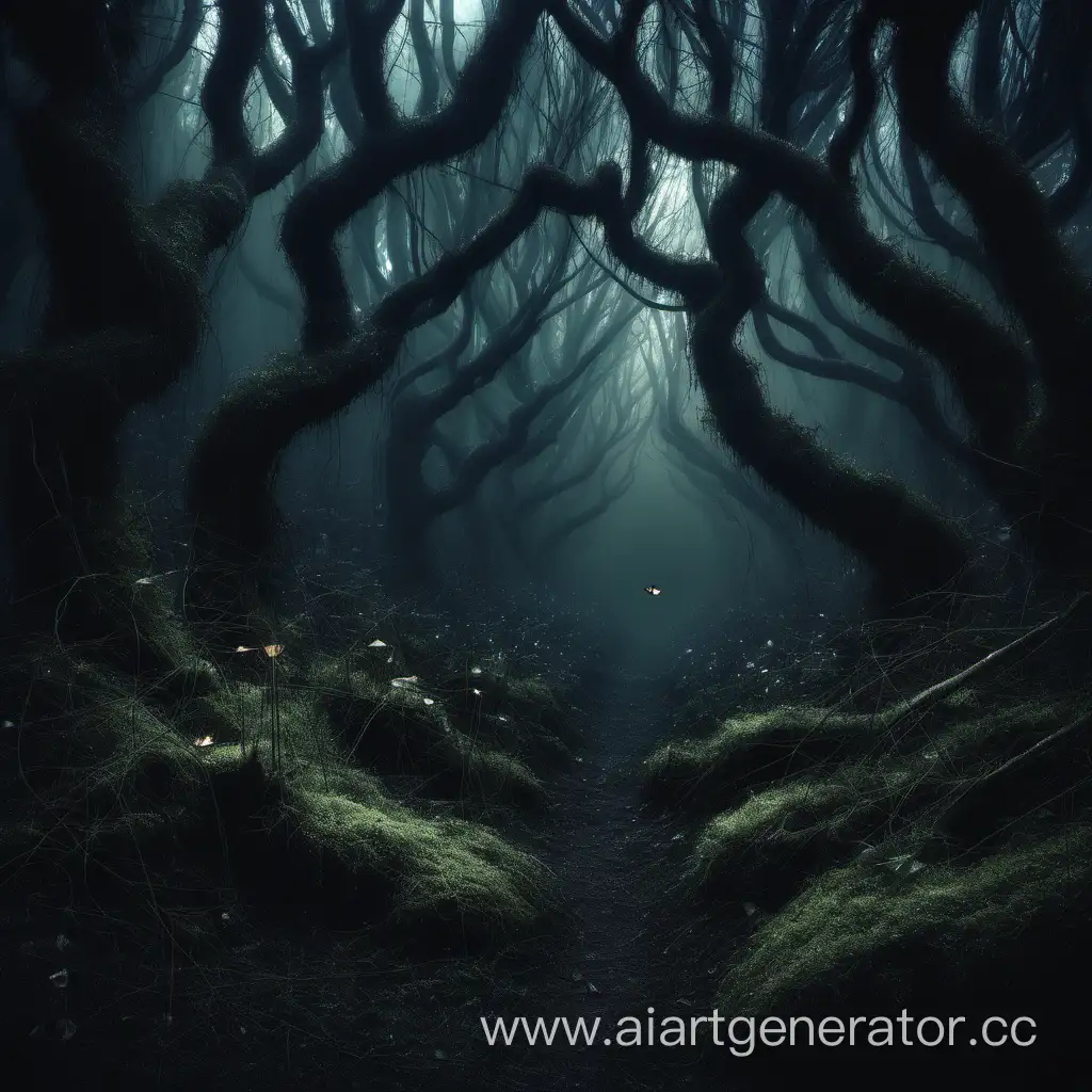 The fairy forest is dark and mysterious.