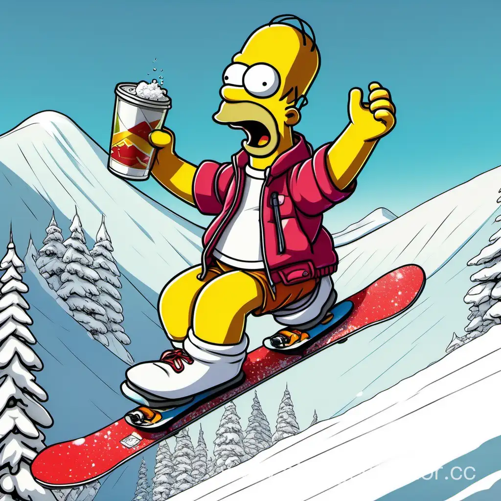 Гомер симпсон на сноуборде  red bull 
