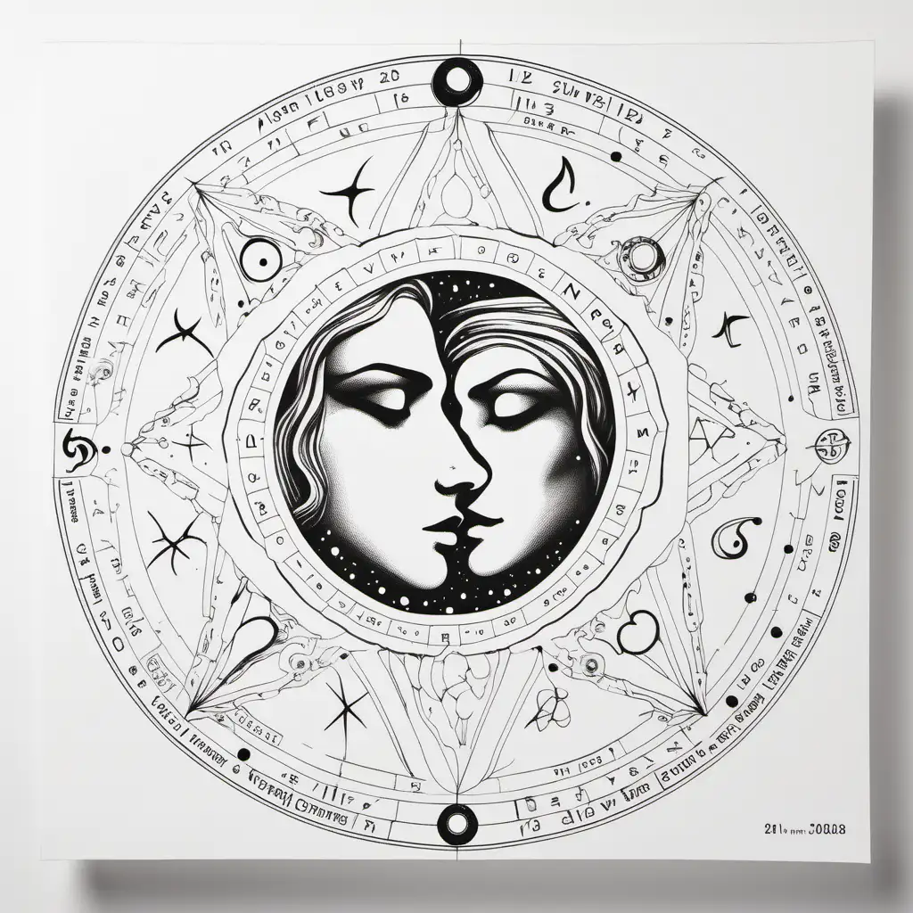 Astrology Twin Flame Art on Pure White Paper