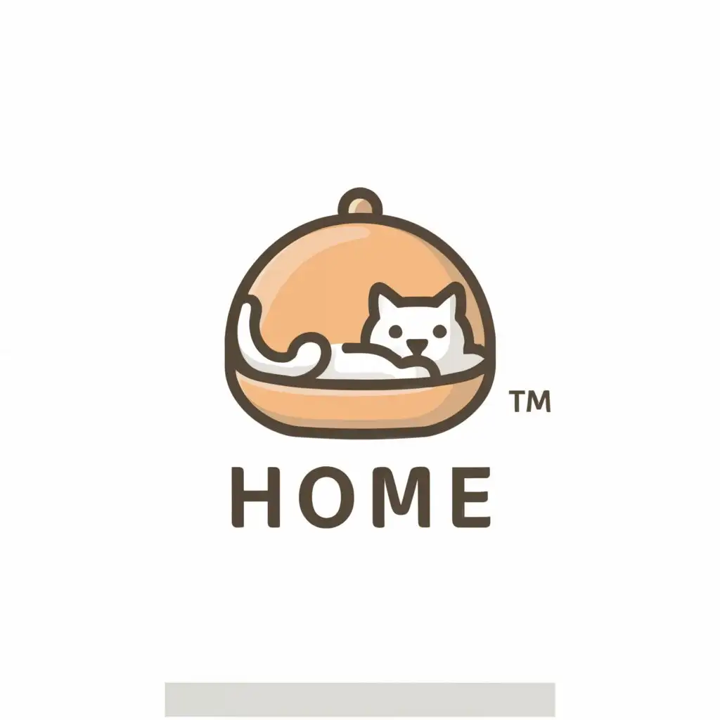 a logo design,with the text "Home", main symbol:A flat simple icon of a cat in a cat iglo bed,Minimalistic,clear background