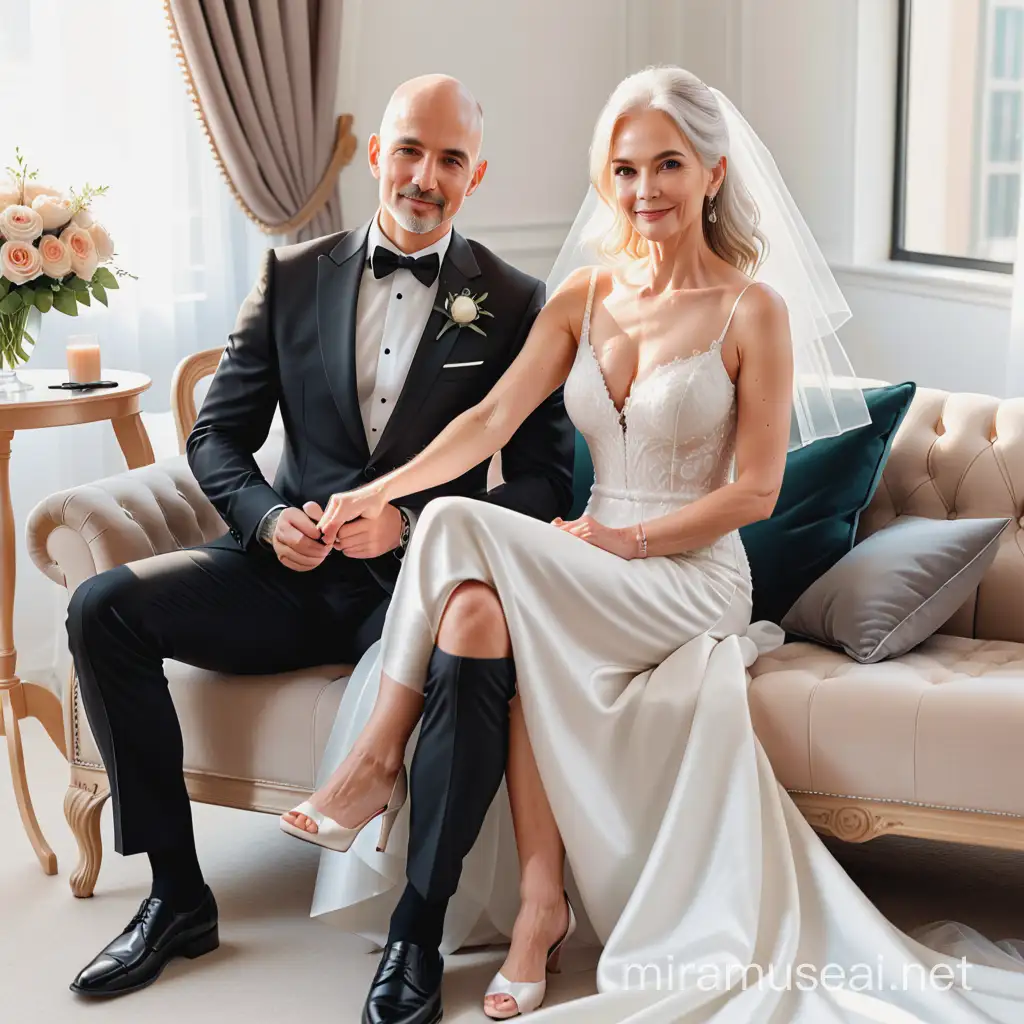 Elegant Mature Bride Gets Head Shaved by Handsome Groom Wedding Day Moment