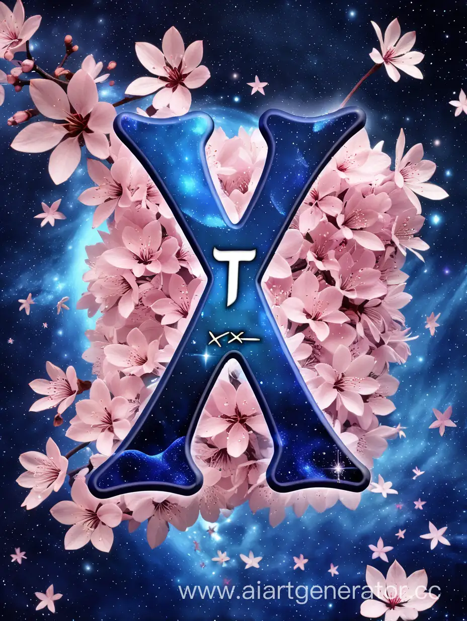 The name "XT" on a blue Naruto background with sakura petals and stars in space