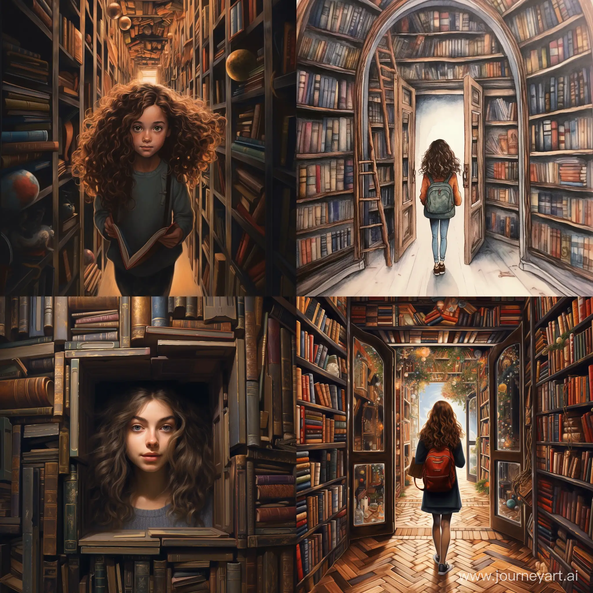 Curious-Girl-Opening-Magical-Library-Door