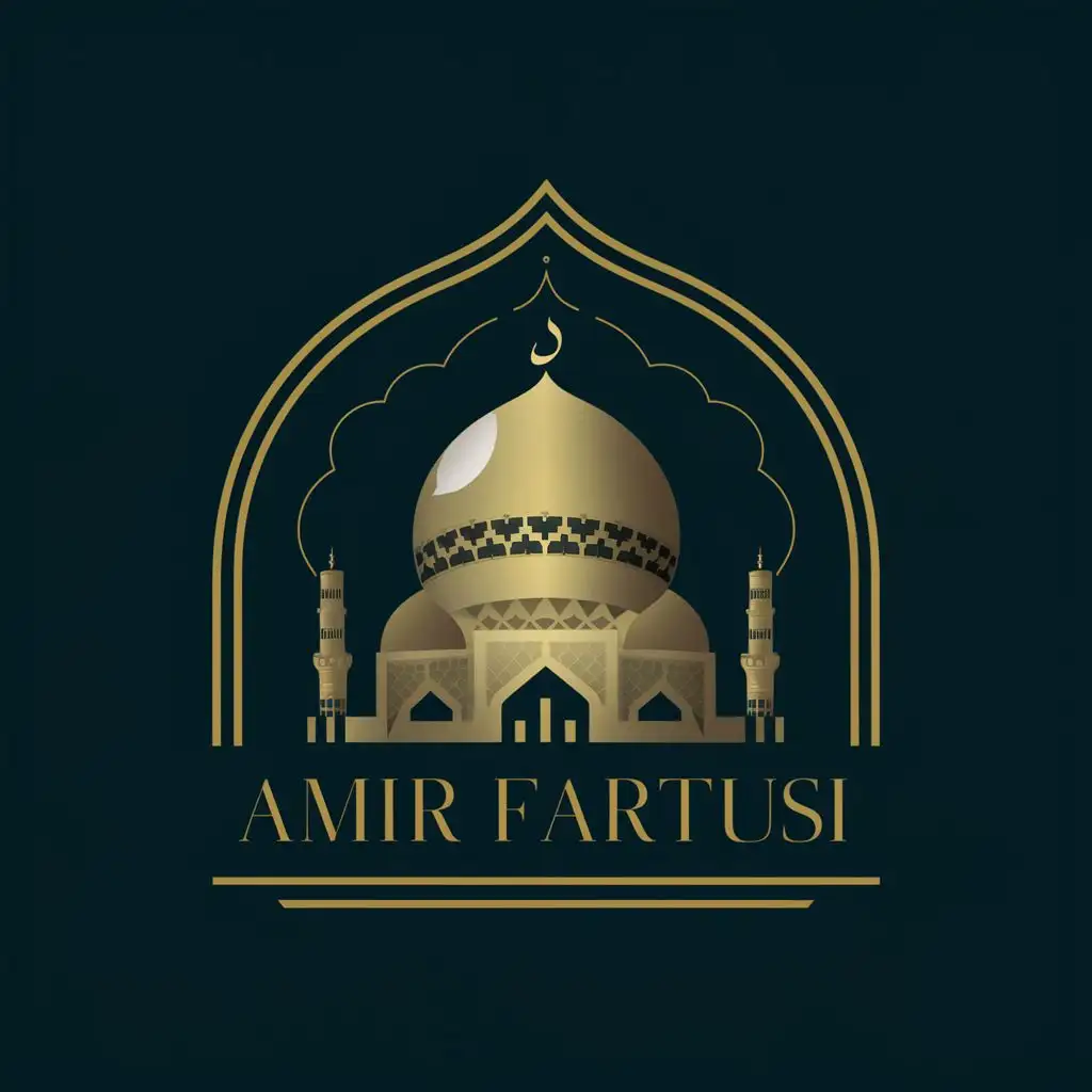 logo, islamic logo
Emblem, with the text "AMIR FARTUSI", typography