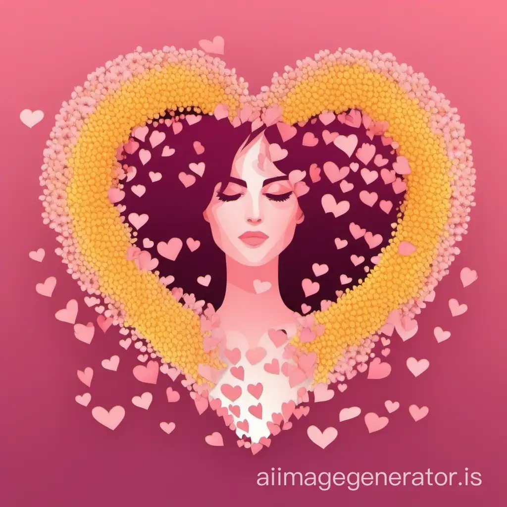 generate an image for the women day, with lot of hearts, mimosa, flowers