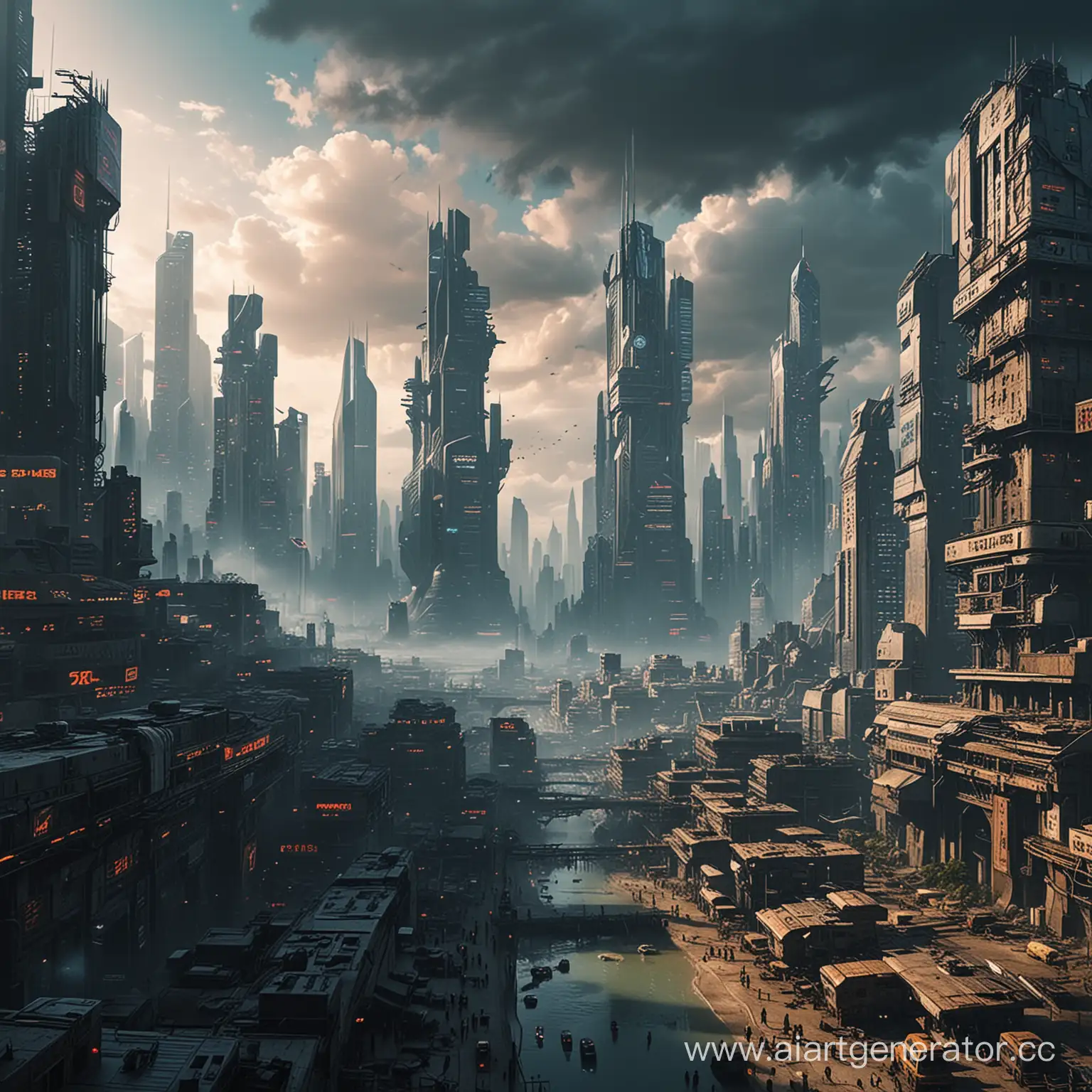 Город в 2424тгоду будущего апокалипсис киберпанк разрушение 