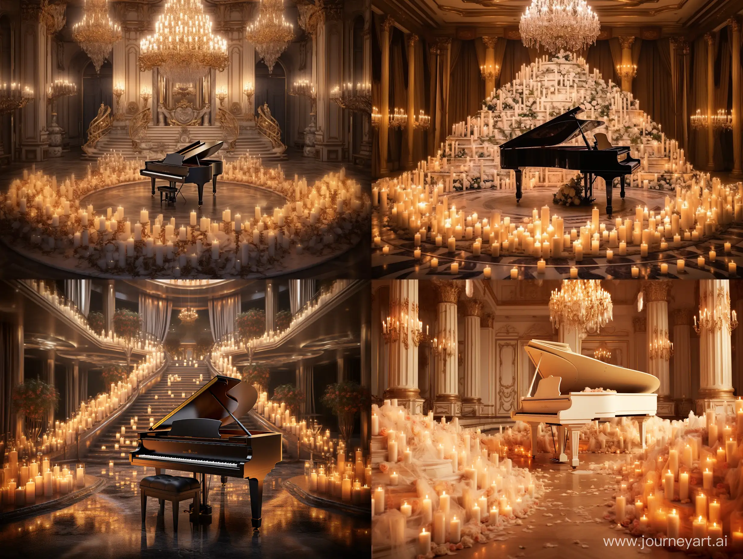 рояль при тысяче свечей в красивом зале