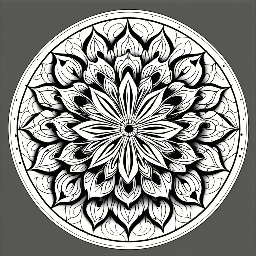 create floral mandala, outline only, tick line, black, coloring book