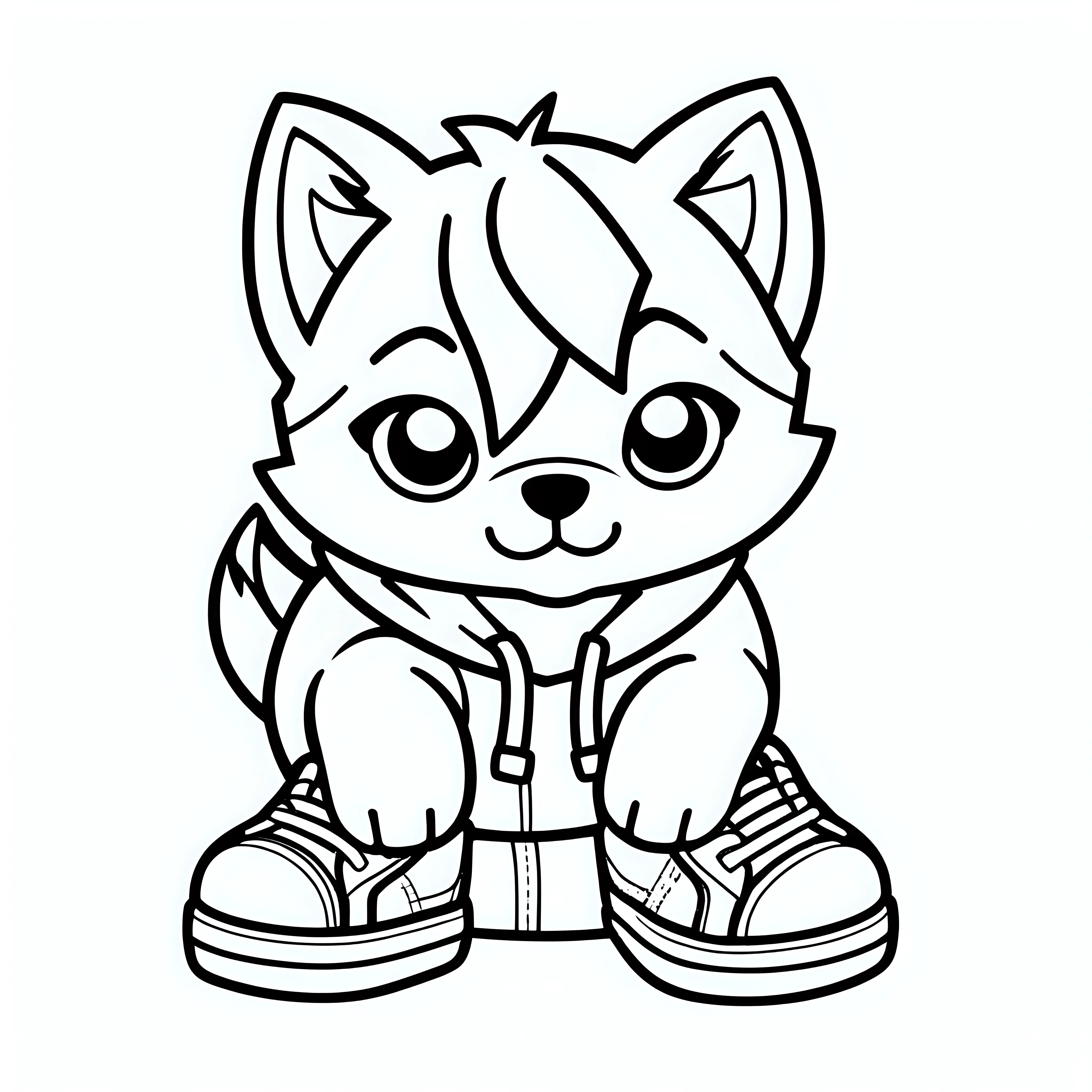 Adorable Chibi Kawaii Baby Husky Coloring Page in a Sneaker