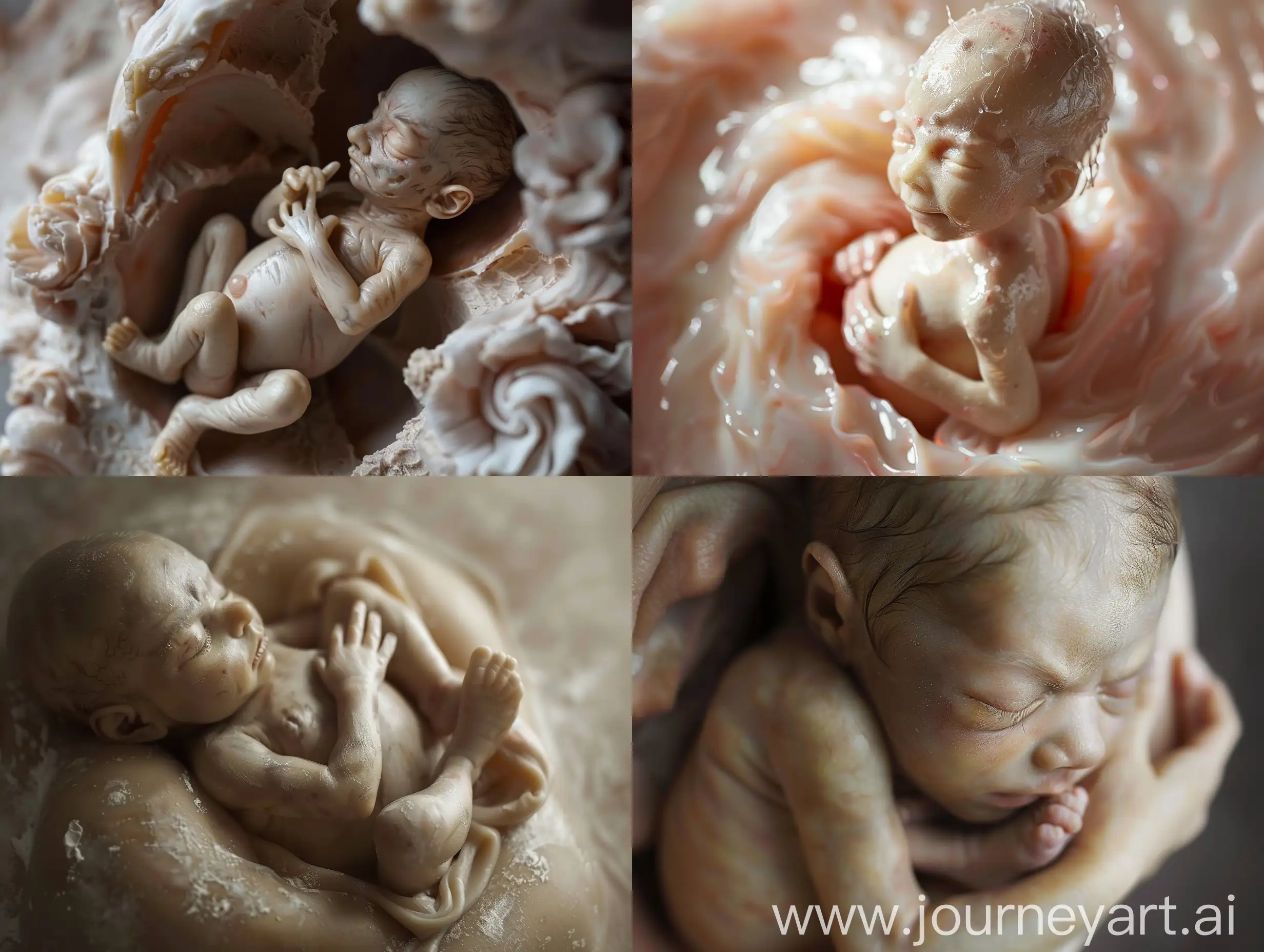Реалистичная фотография плода в утробе матери до рождения, детали