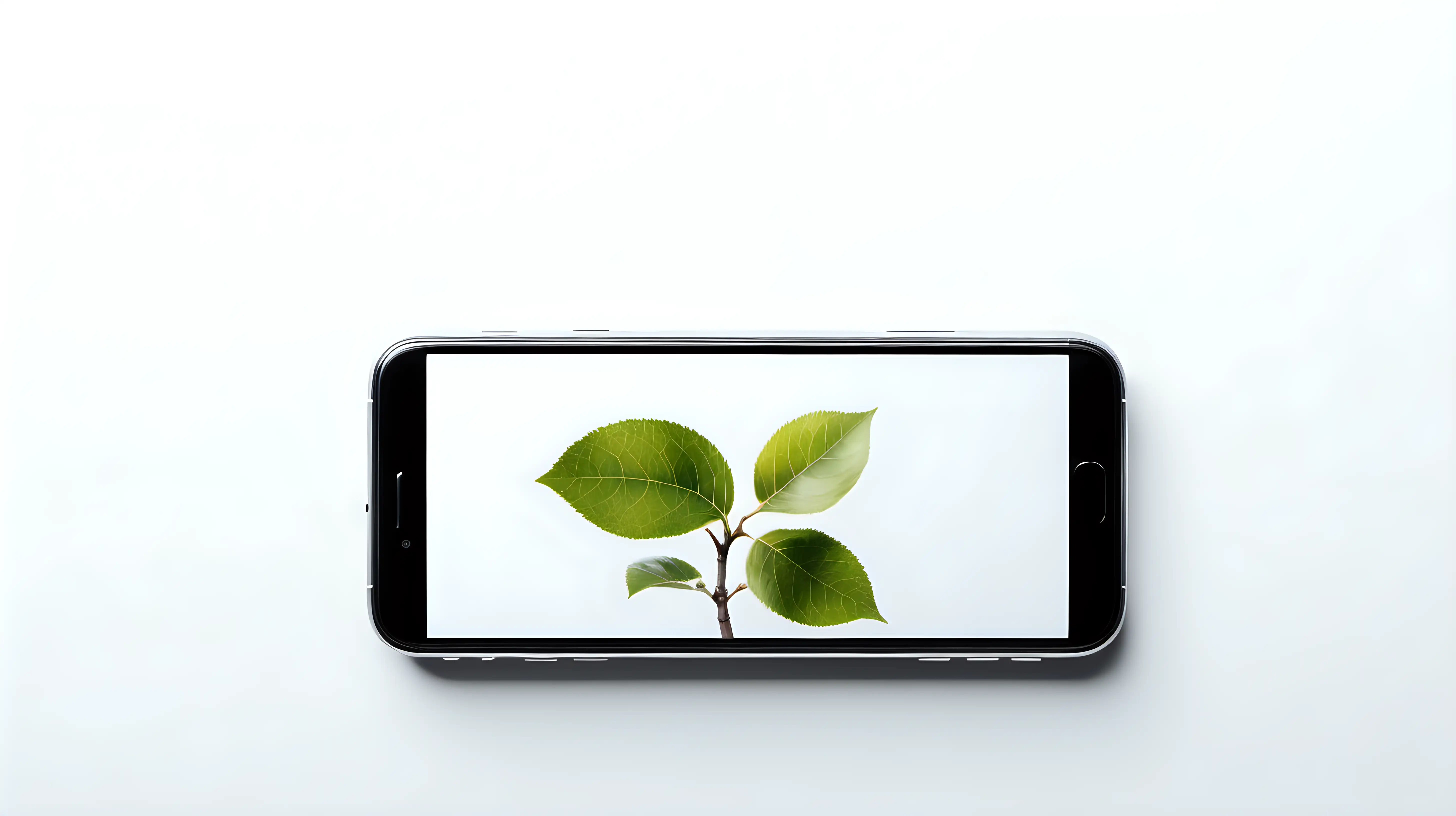 Apple mobile phone with a horizontal wallpaper of nature. Artistic minimalistic.  Beautiful. White background. Closeup. Closer.
