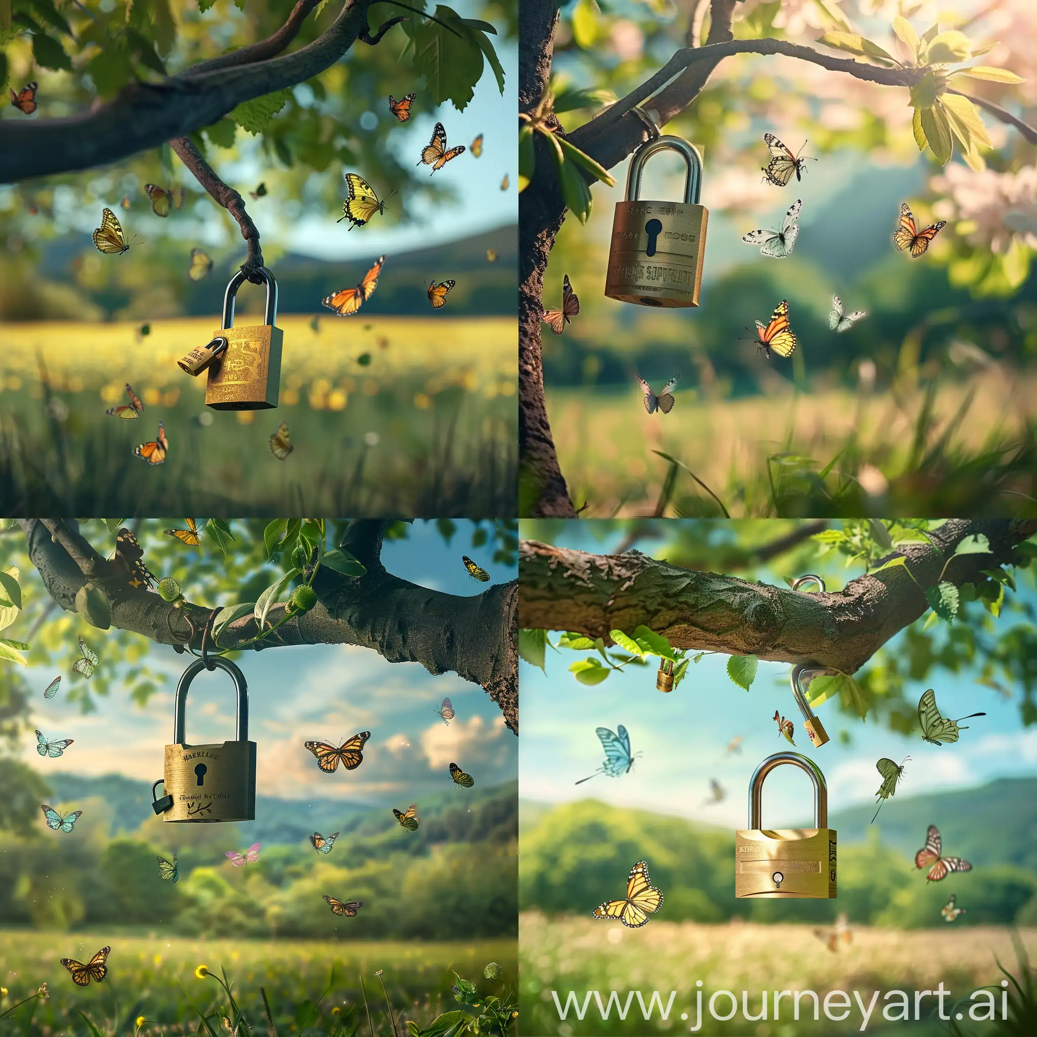 Butterflies-and-Padlock-in-a-Serene-Meadow-Symbolizing-Freedom-and-Security