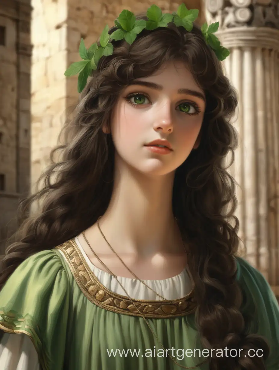 древняя италия, девушка с темно-русыми волосами в зеленом