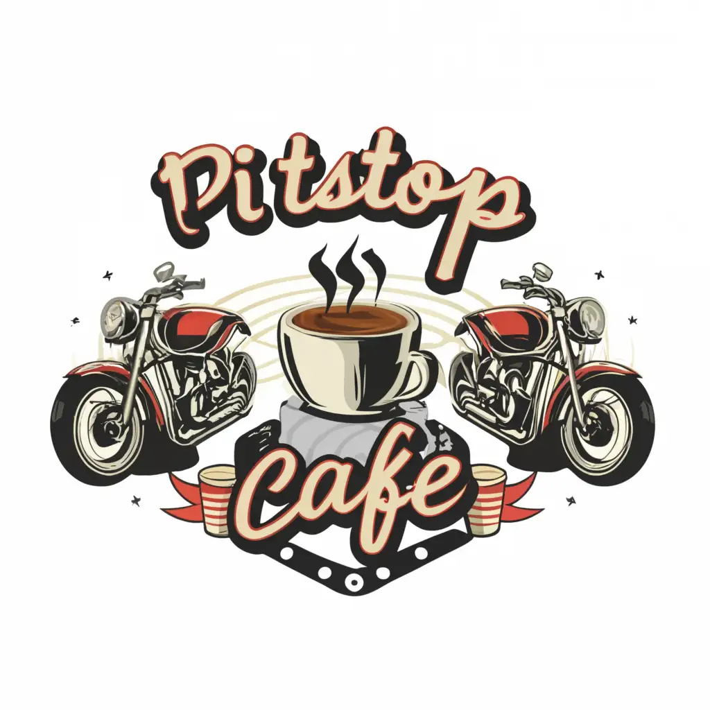 a logo design,with the text 'Pitstop Cafe', main symbol:bikes and coffee cafe,complex,be used in Restaurant industry,clear background