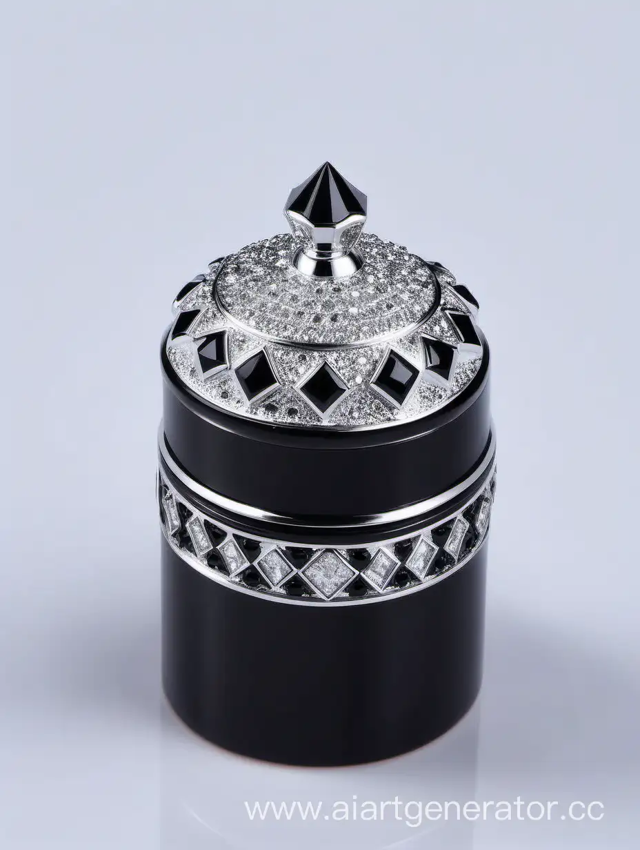 Luxurious-Zamac-Perfume-Ornamental-Long-Cap-with-Metallizing-Finish-and-Black-White-Diamond-Accent