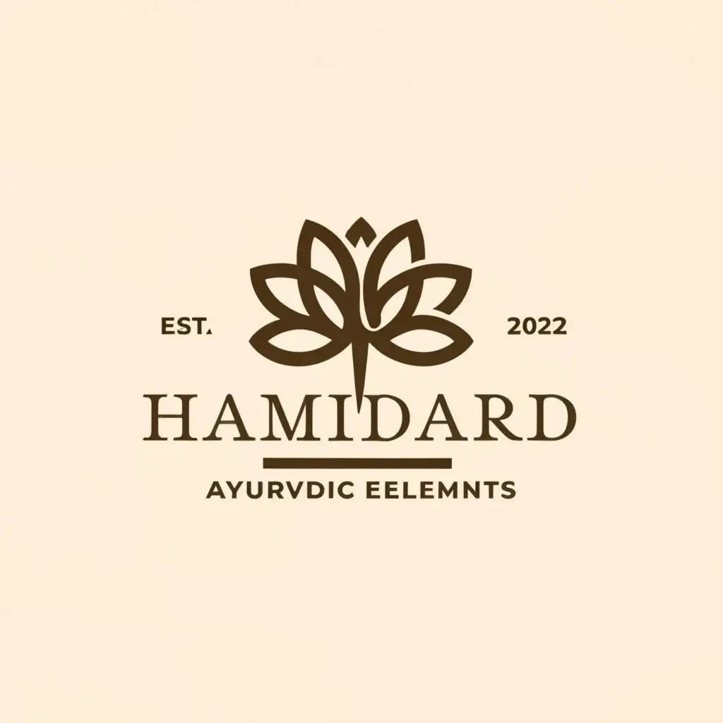 a logo design,with the text "hamdard", main symbol:Create symbol representing all Ayurvedic elements: five patle flower and one wooden spoon. Ensure simplicity and cohesion. Output in vector format.,Minimalistic,clear background