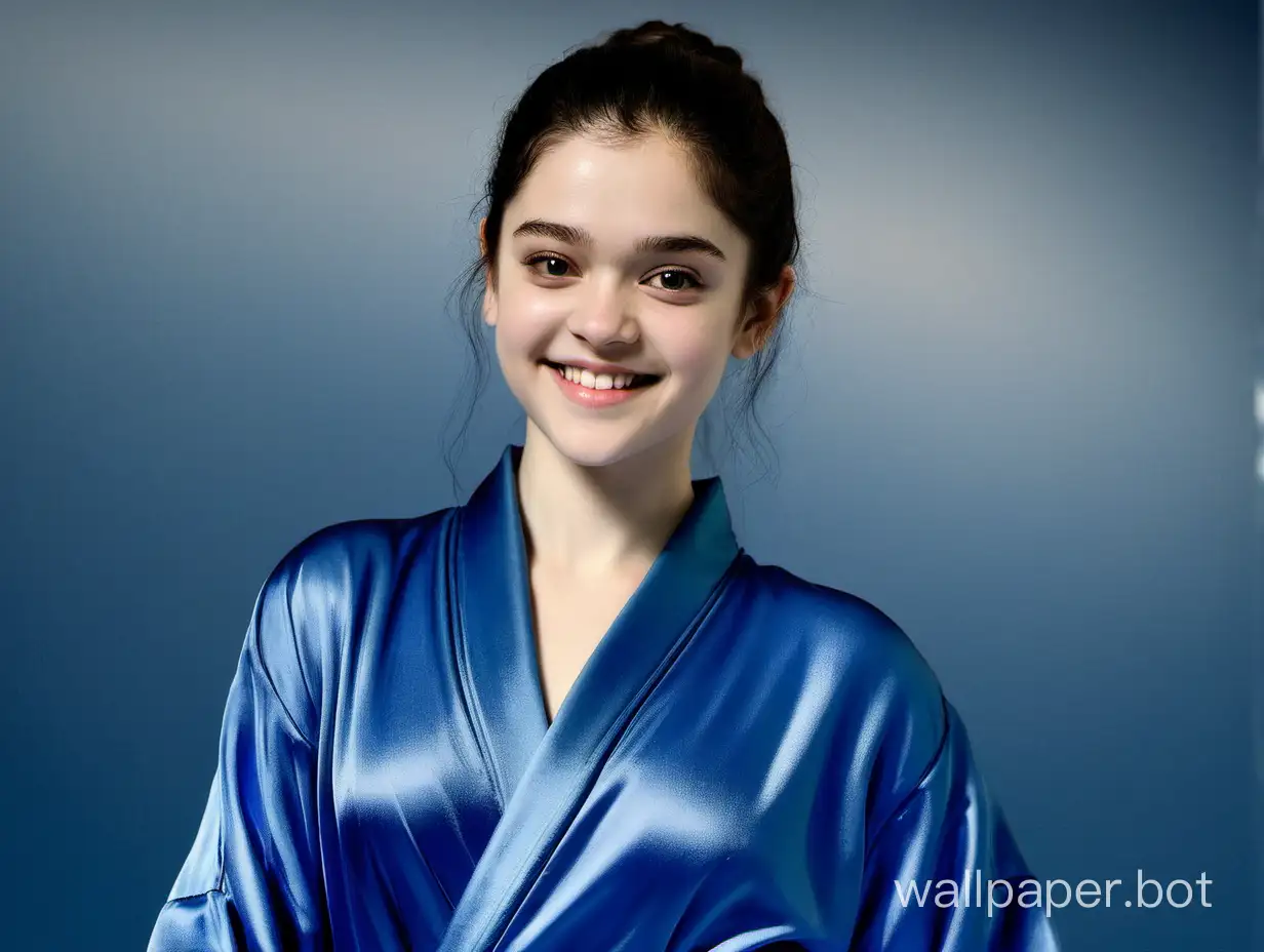 Yevgenia-Medvedeva-Radiates-Joy-in-Elegant-Blue-Silk-Robe