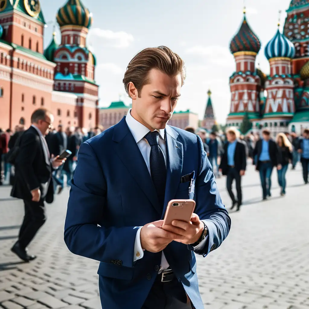 Modern Businessman in a Hurried Moscow Red Square