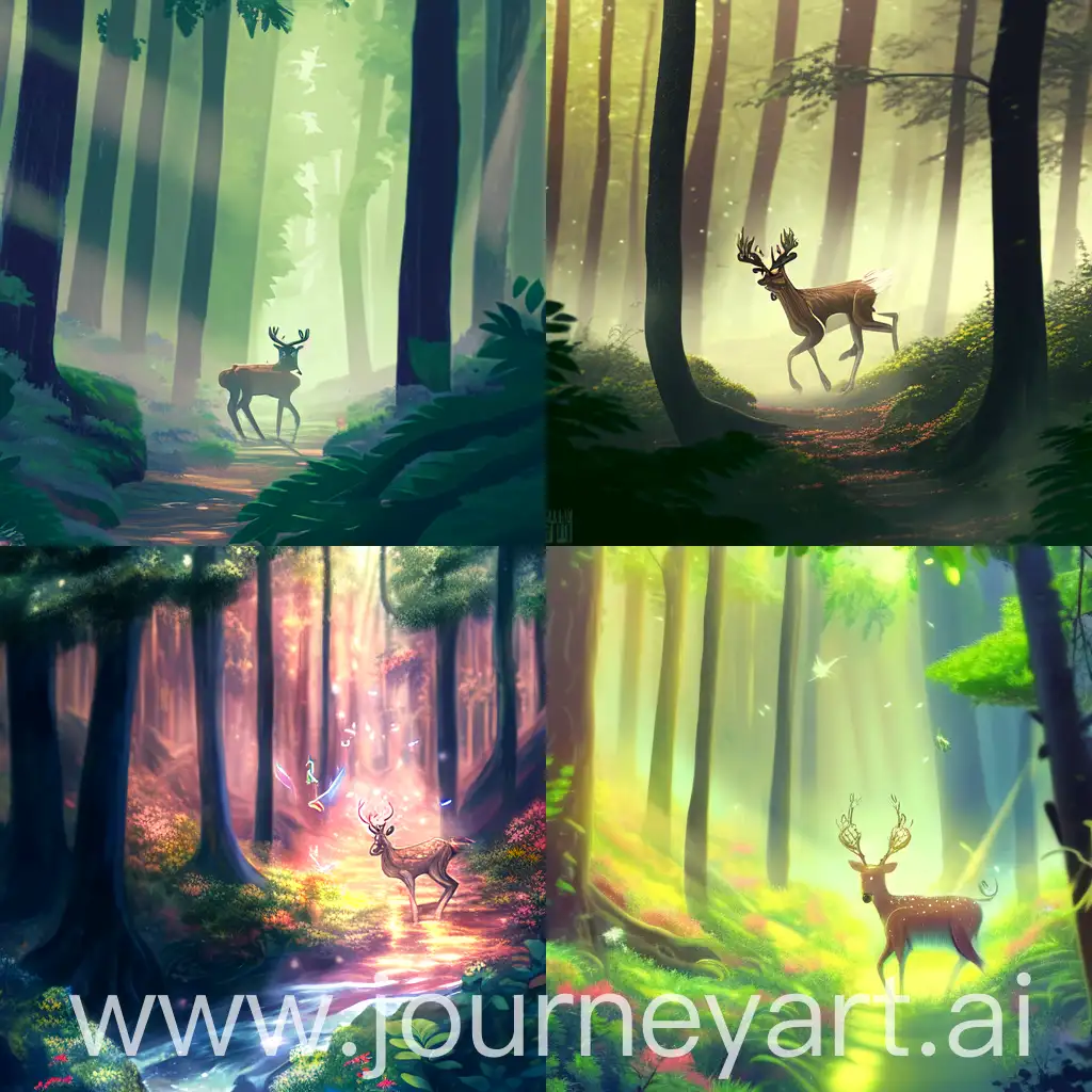 Graceful-Deer-Galloping-Through-Enchanted-Rainy-Forest