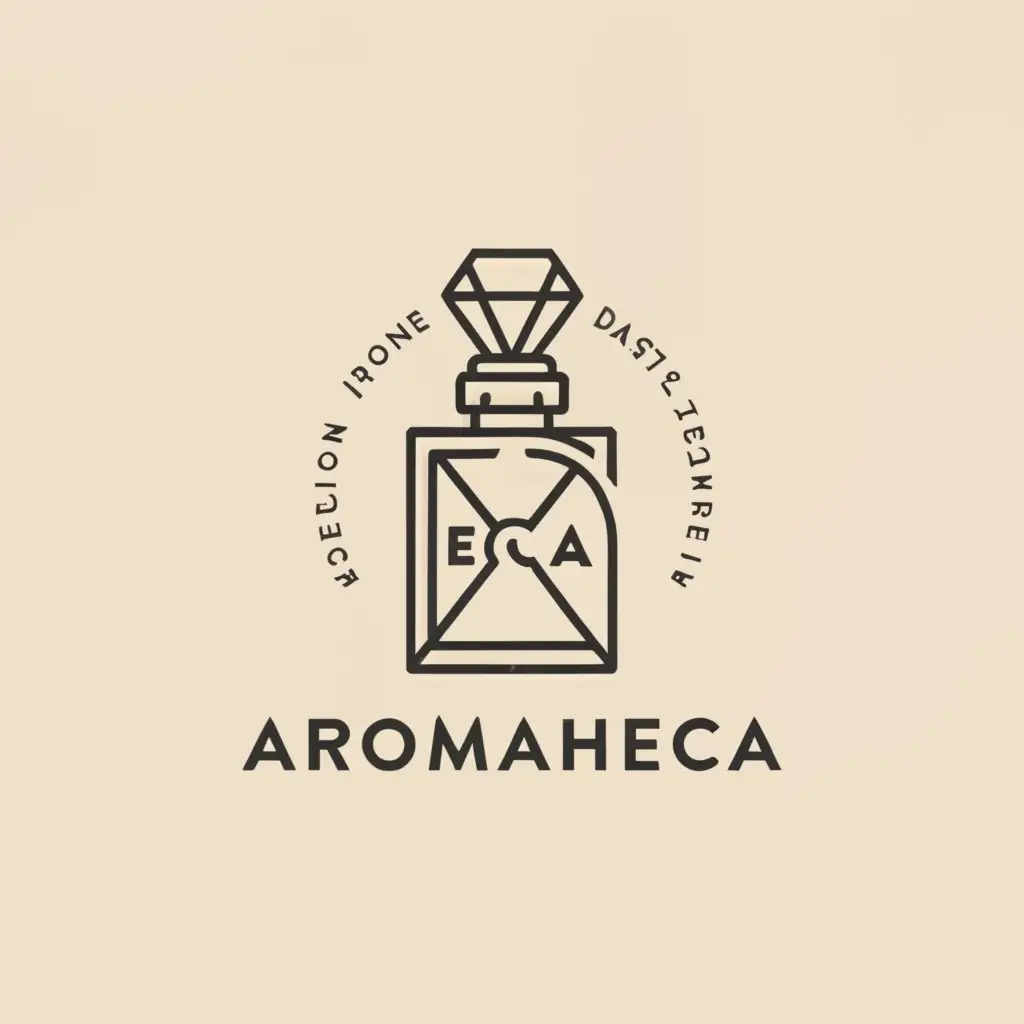 a logo design,with the text "Aromatheca", main symbol:simple perfume company logo, vintage bottle transparent with half liquid, white background,Moderate,clear background